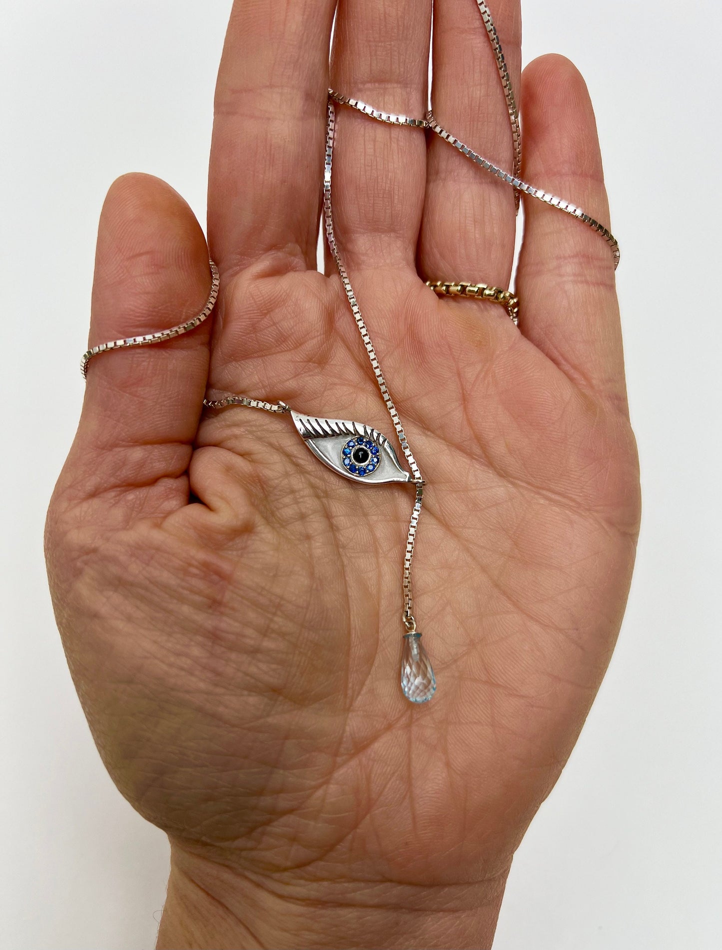 Crying Eye Necklace Custom Eye with Genuine Gemstones Lariat