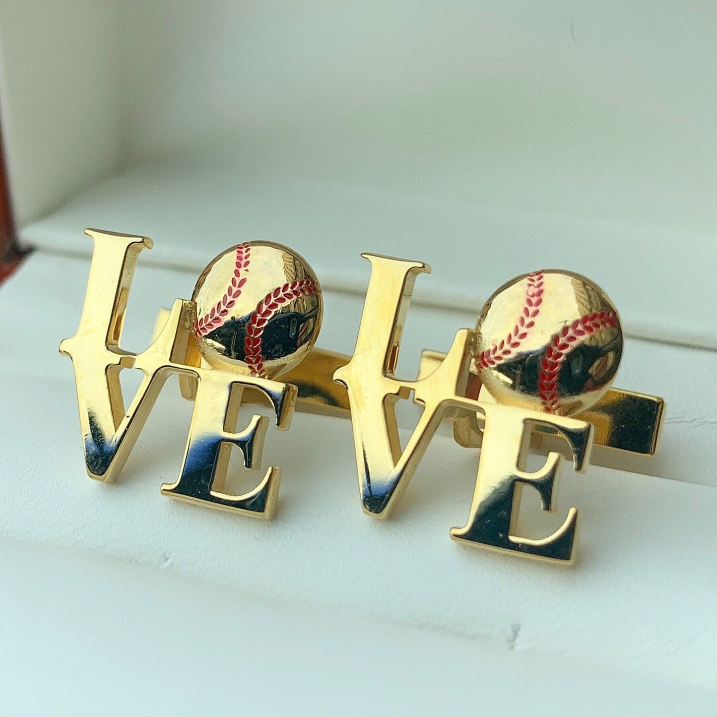 Gold Cufflinks Baseball LOVE Cufflinks Men's Accessories Gift for Him
