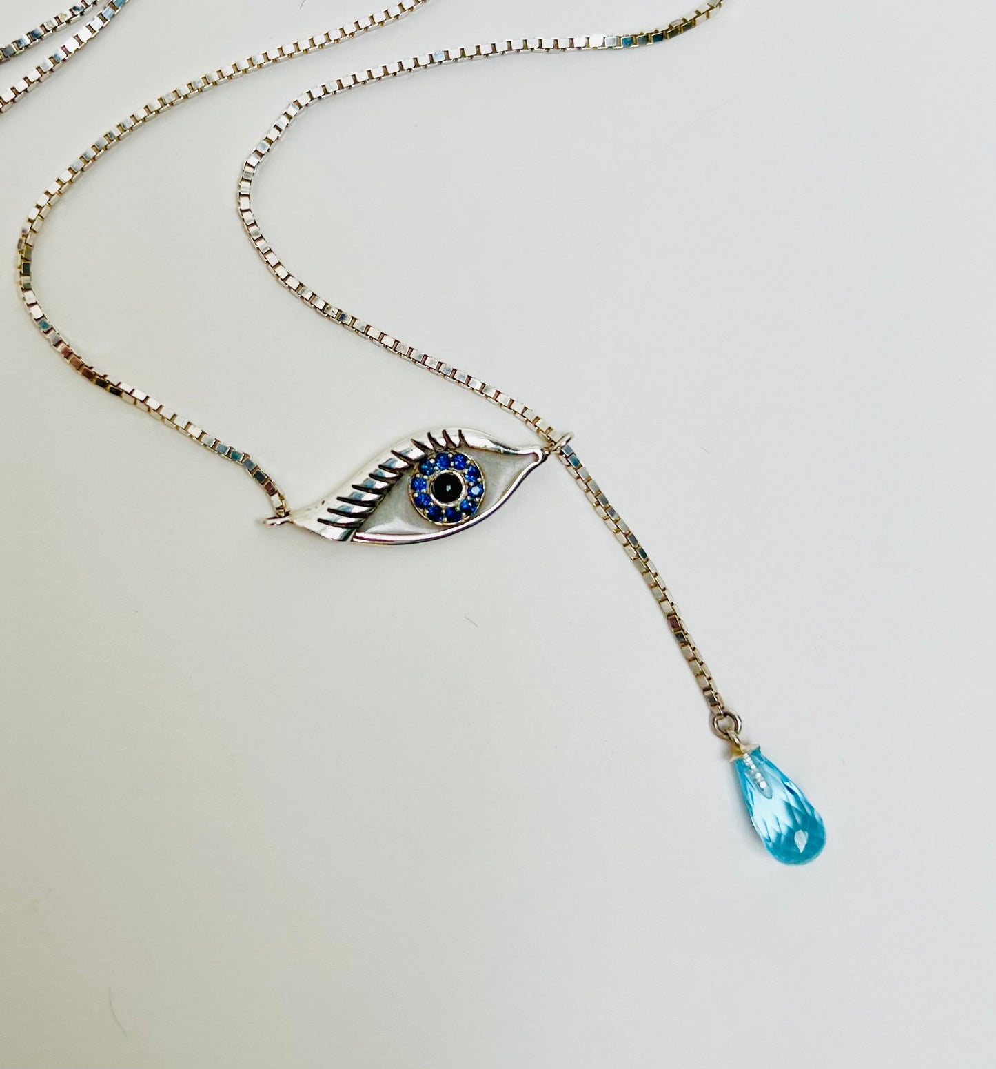Crying Eye Necklace Custom Eye with Genuine Gemstones Lariat
