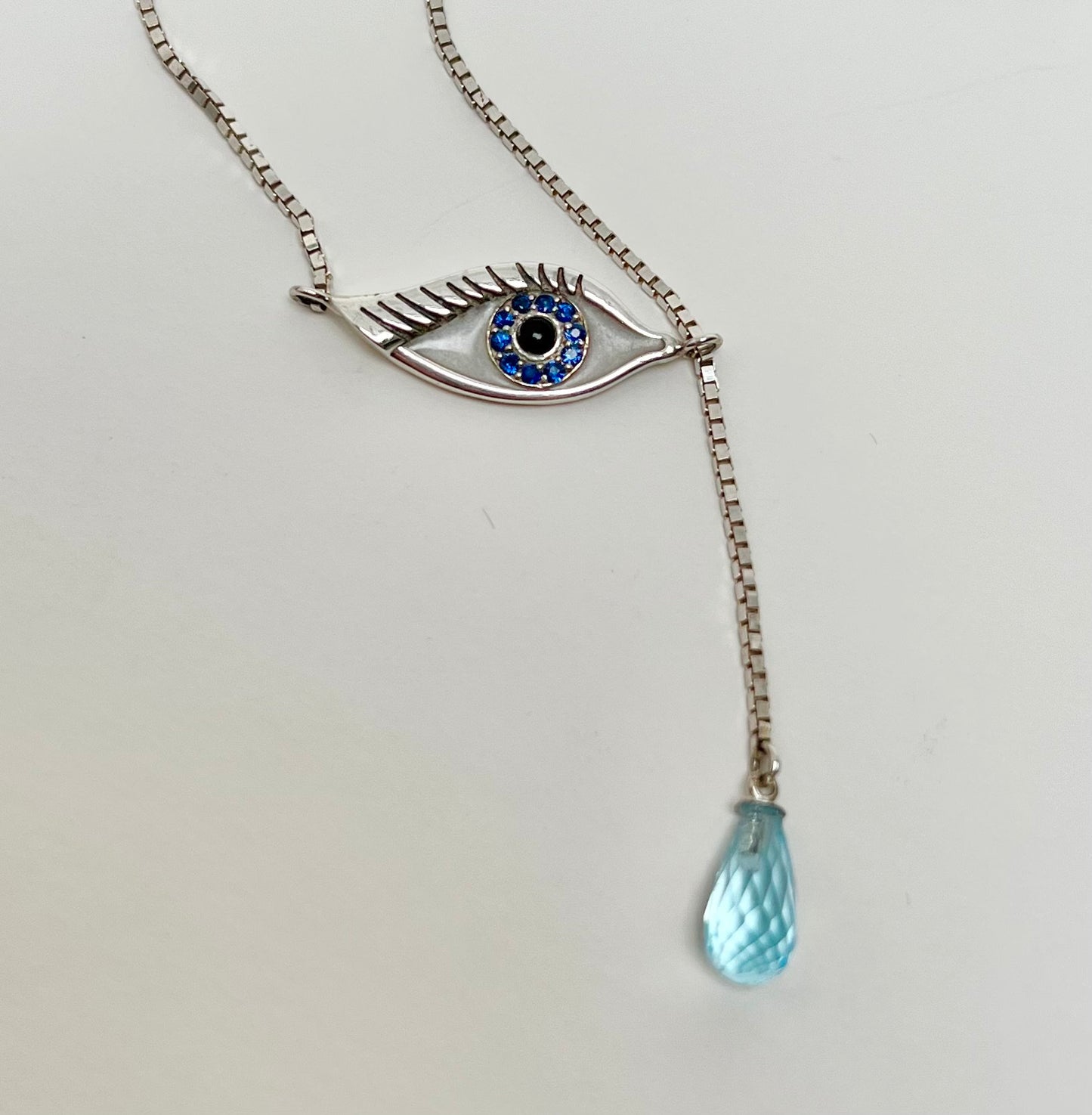 Crying Eye Necklace Custom Eye with Genuine Gemstones Lariat