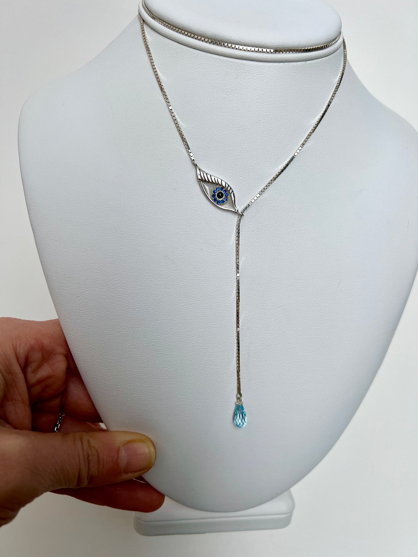 Crying Eye Necklace Custom Eye with Genuine Gemstones Lariat
