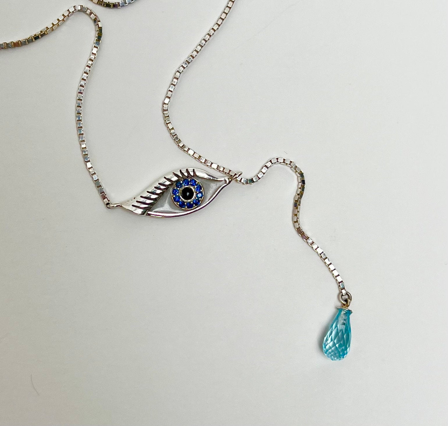 Crying Eye Necklace Custom Eye with Genuine Gemstones Lariat
