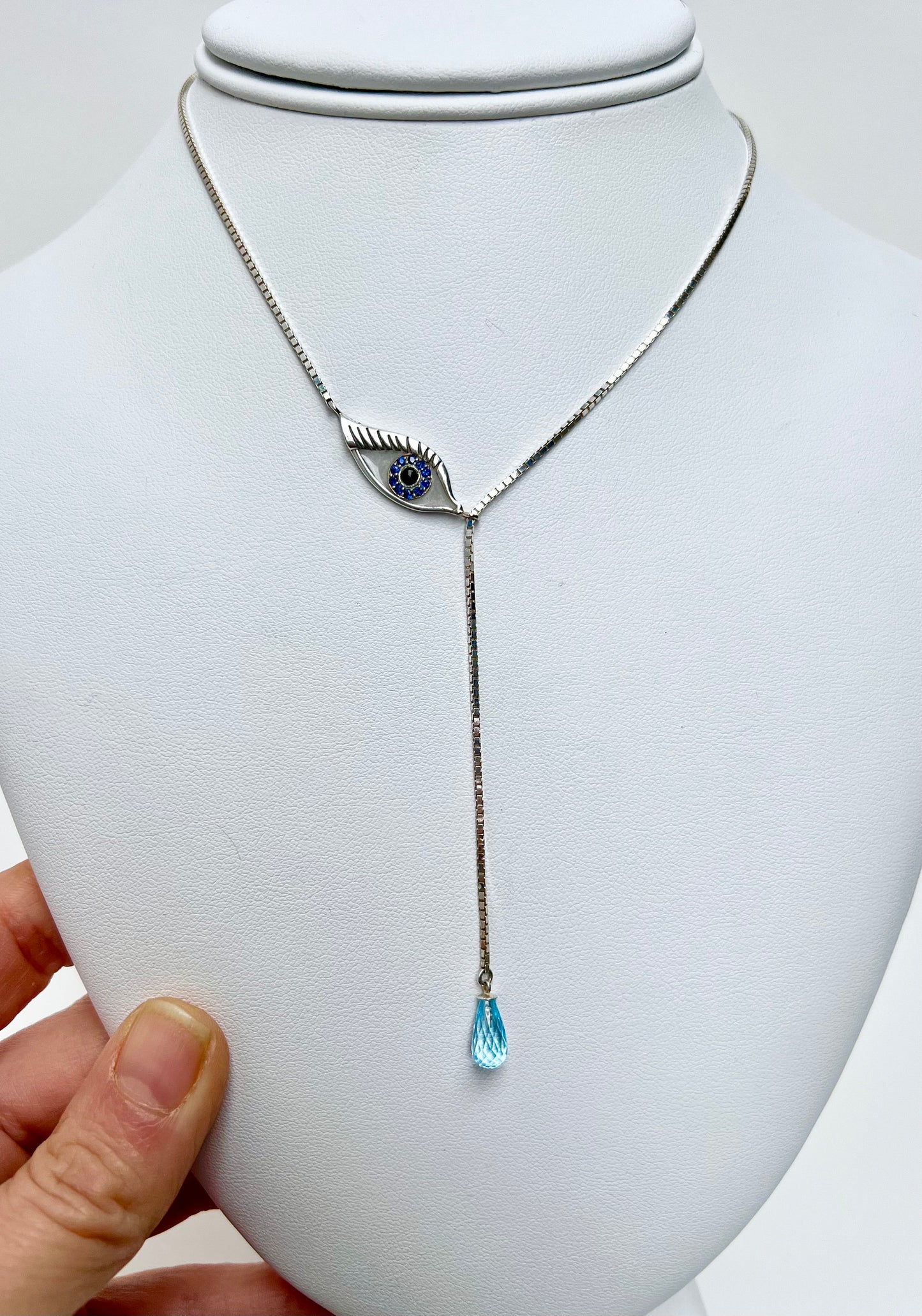 Crying Eye Necklace Custom Eye with Genuine Gemstones Lariat