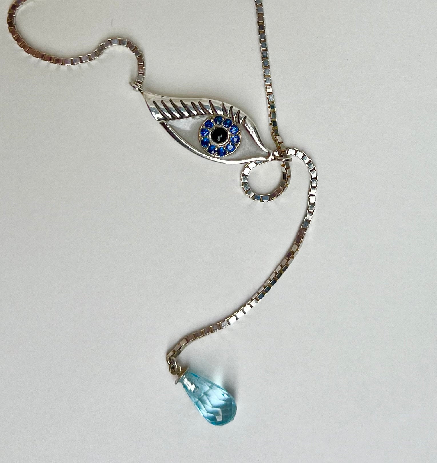Crying Eye Necklace Custom Eye with Genuine Gemstones Lariat