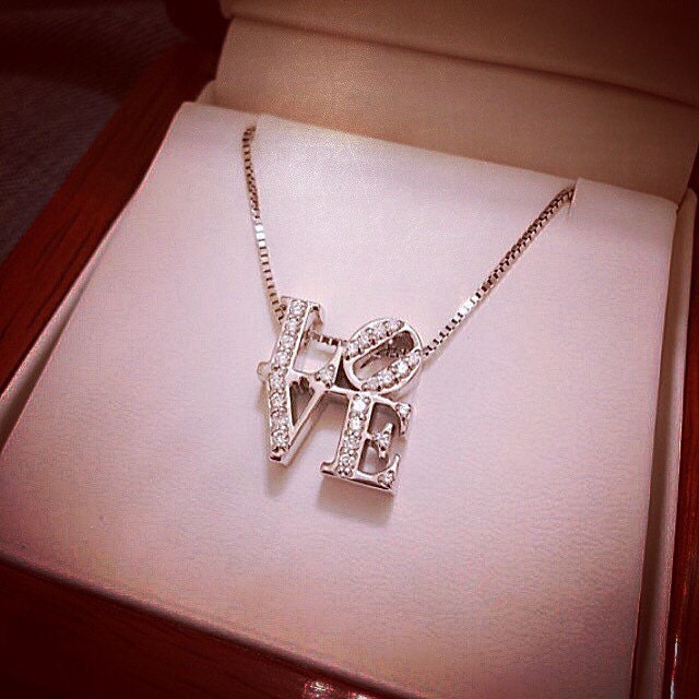 Diamond LOVE Necklace-Diamond and 14KWhite Gold LOVE Pendant