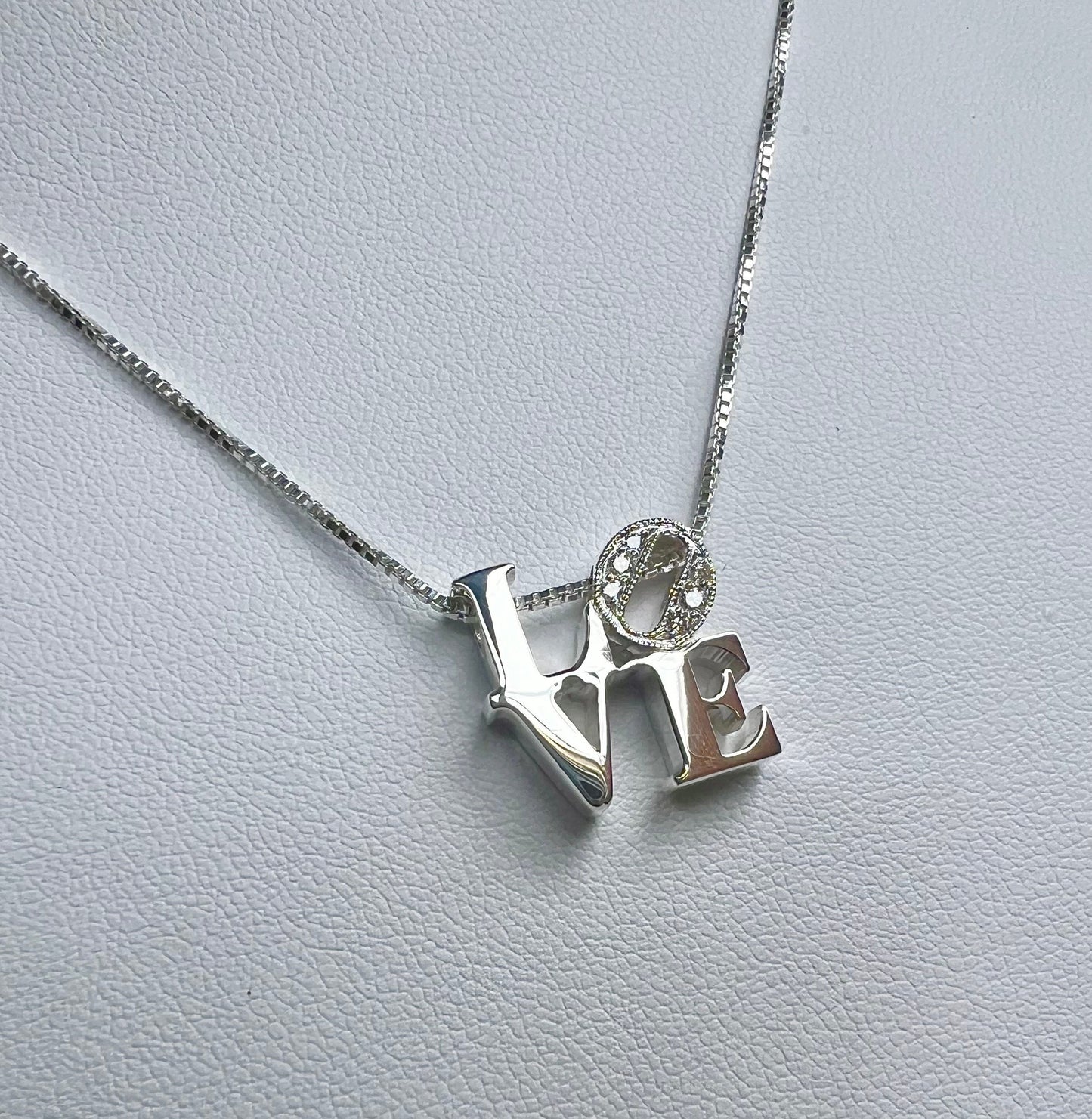 Diamond LOVE Necklace-Silver LOVE Pendant with Genuine Diamonds