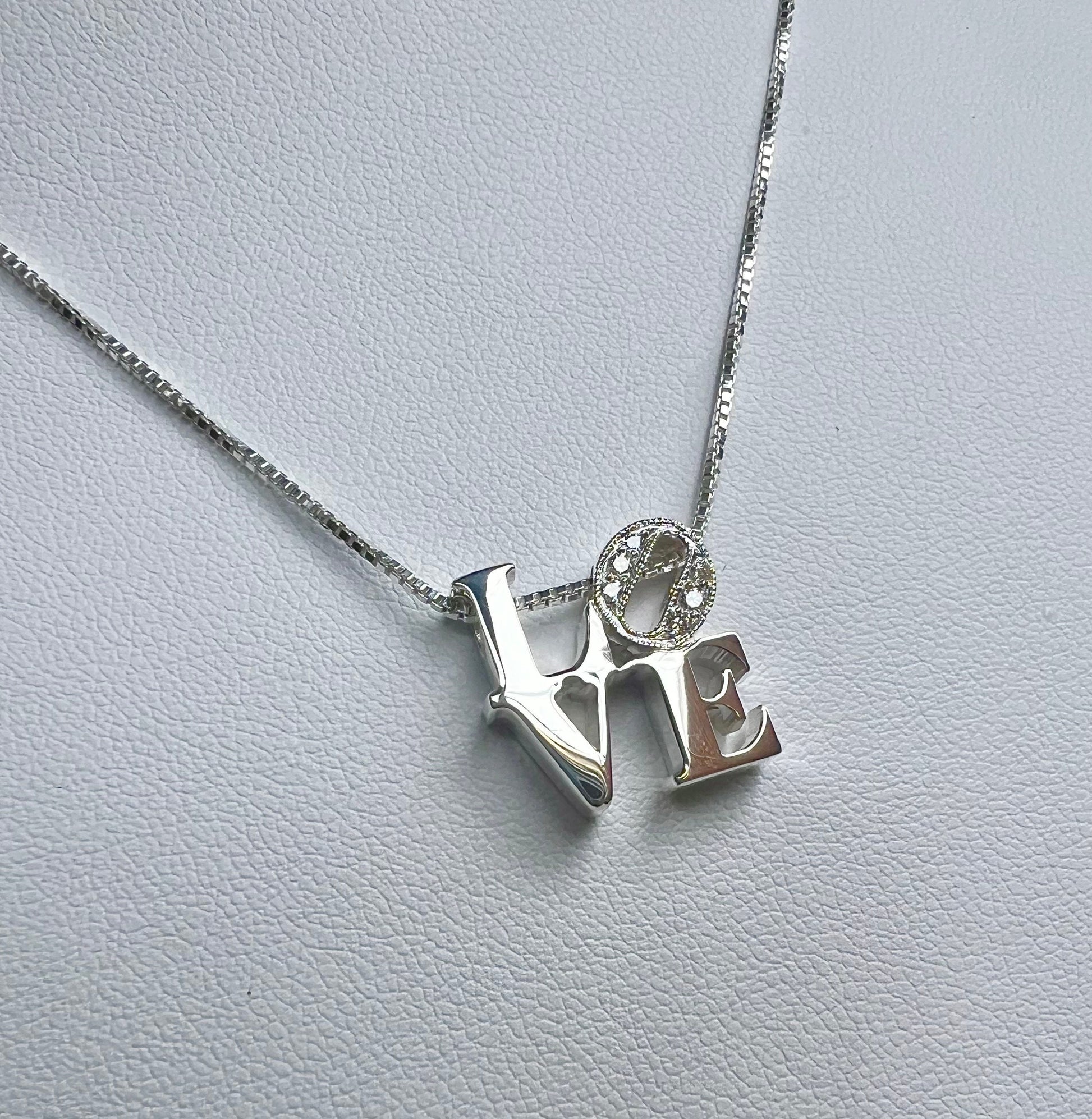 Diamond LOVE Necklace-Silver LOVE Pendant with Genuine Diamonds