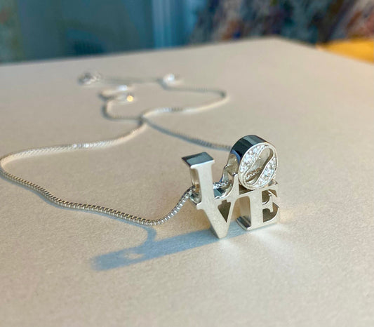 Diamond LOVE Necklace-Silver LOVE Pendant with Genuine Diamonds