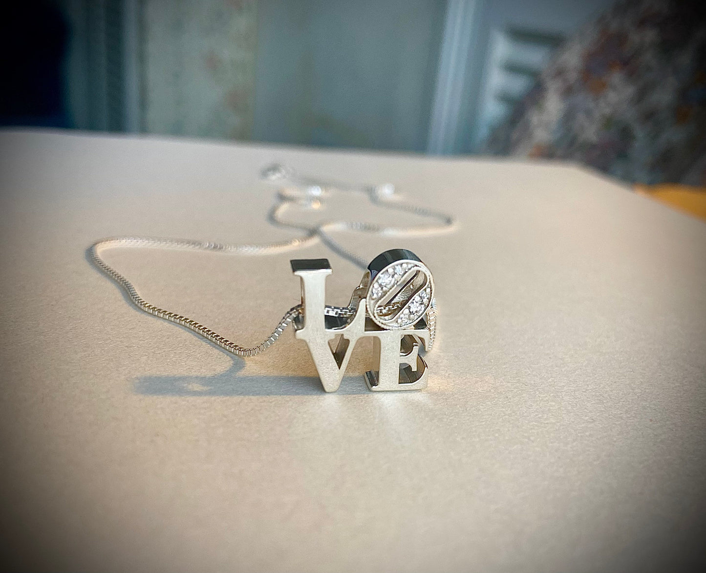 Diamond LOVE Necklace-Silver LOVE Pendant with Genuine Diamonds