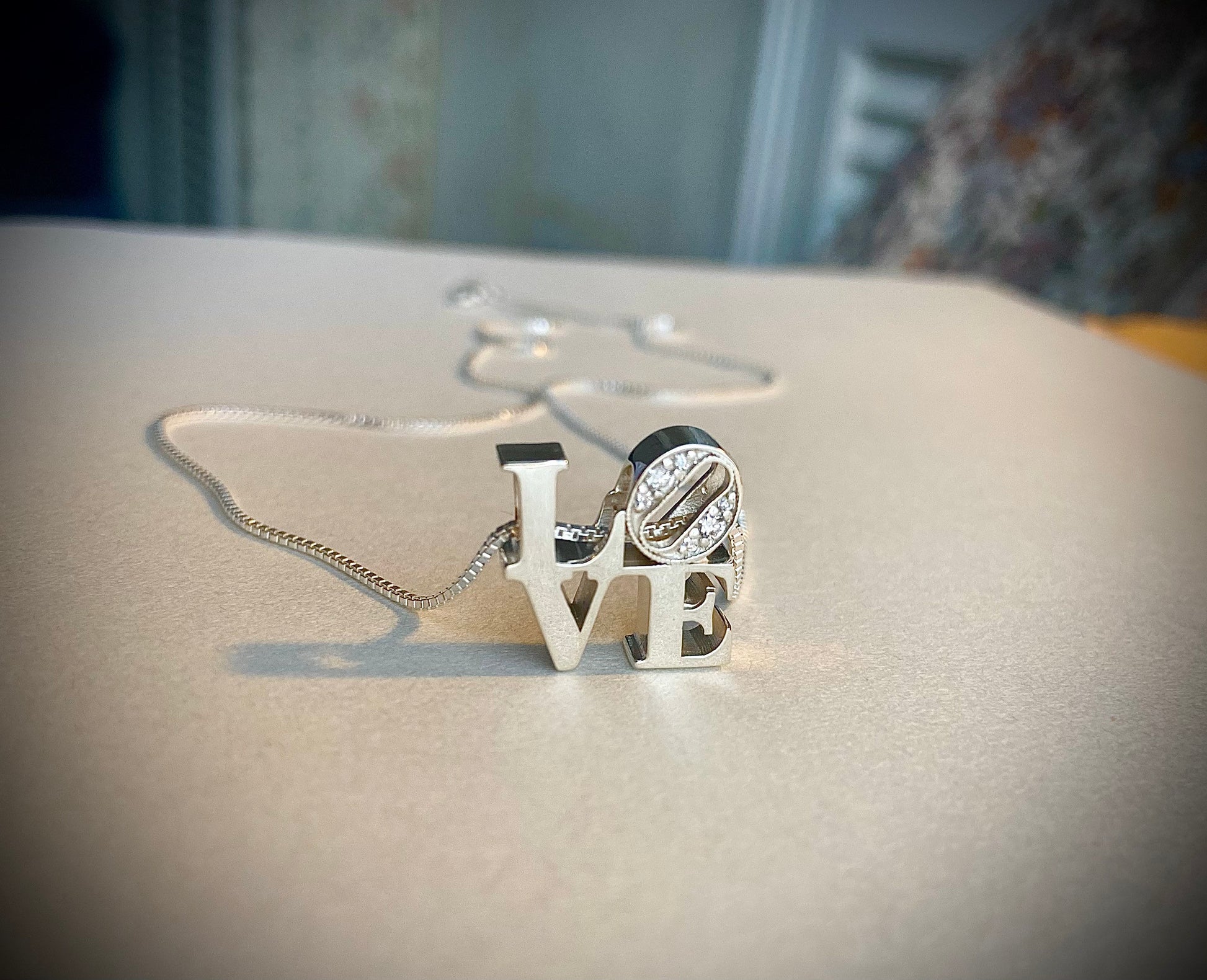 Diamond LOVE Necklace-Silver LOVE Pendant with Genuine Diamonds