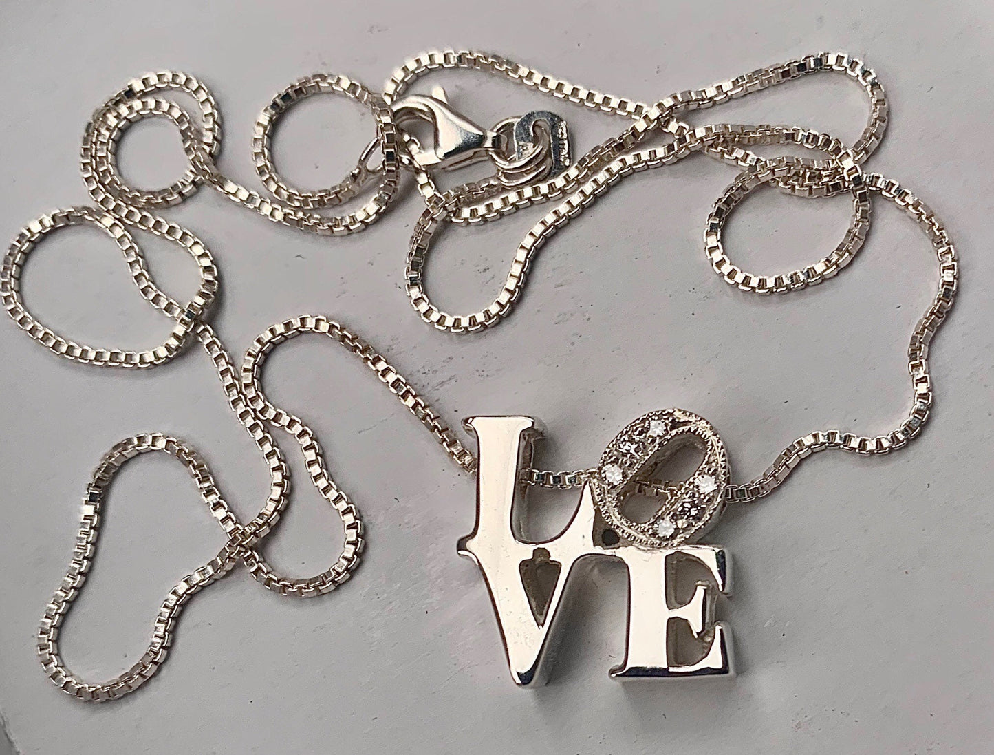 Diamond LOVE Necklace-Silver LOVE Pendant with Genuine Diamonds