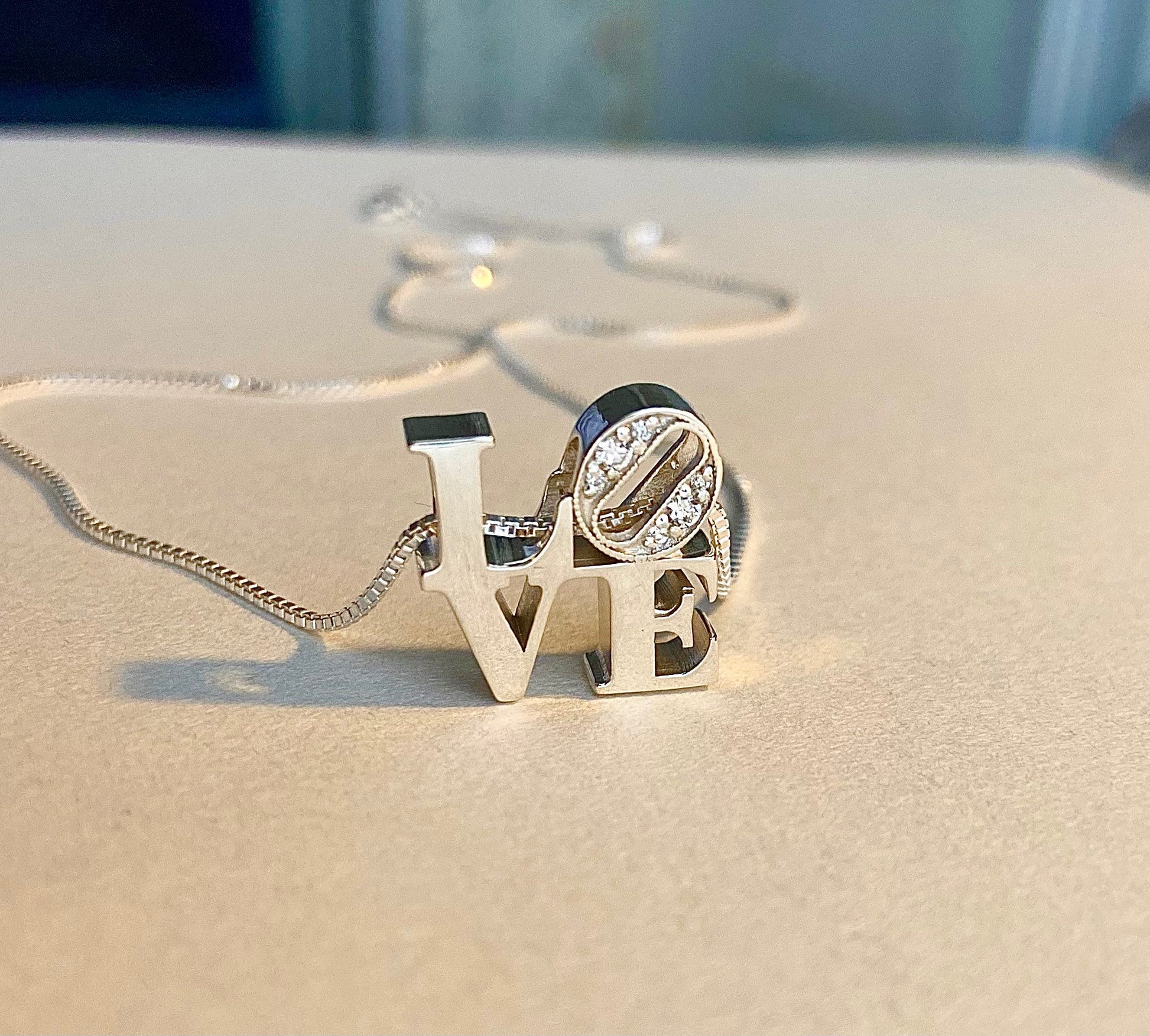 Diamond LOVE Necklace-Silver LOVE Pendant with Genuine Diamonds
