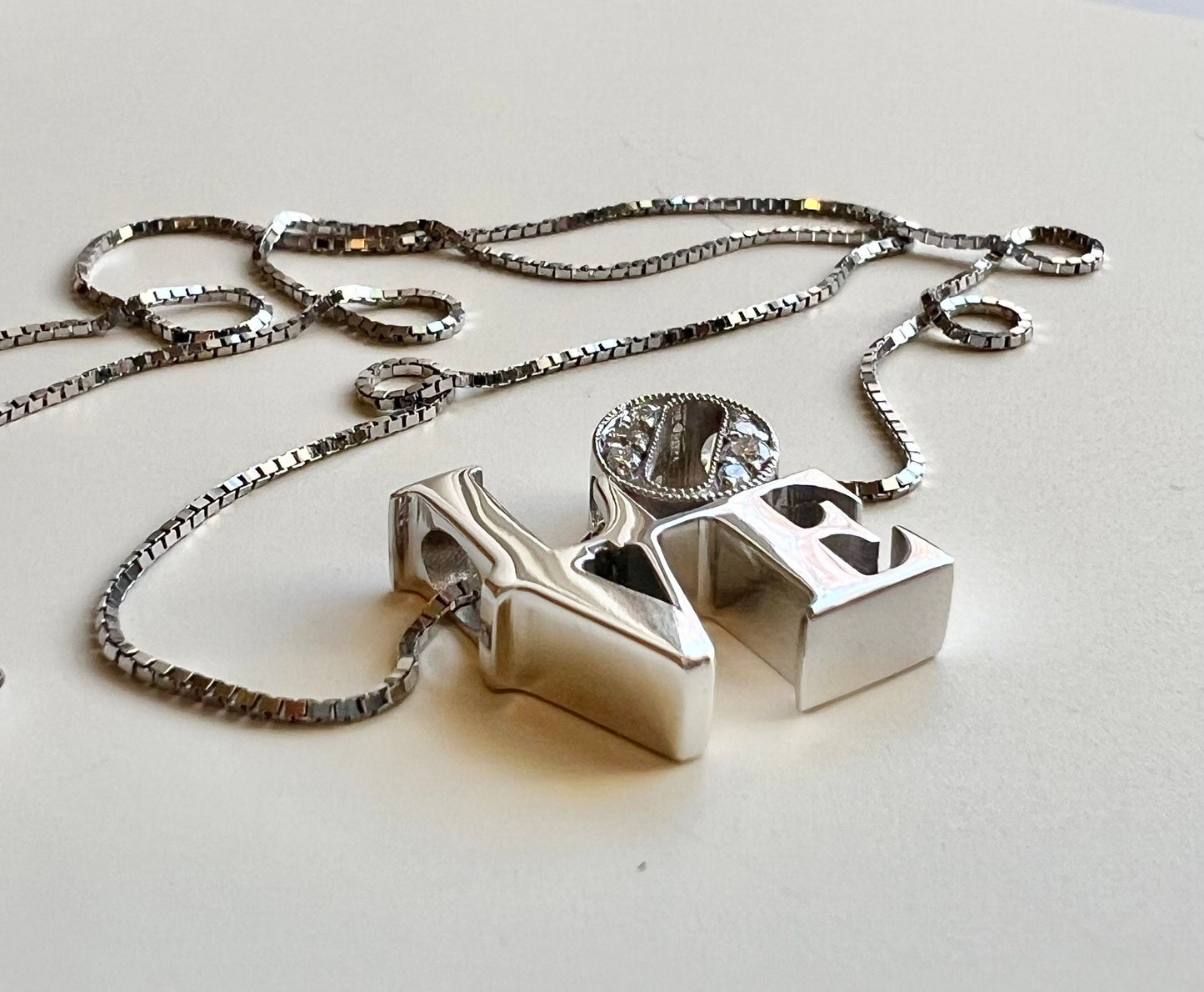 Diamond LOVE Necklace-Silver LOVE Pendant with Genuine Diamonds