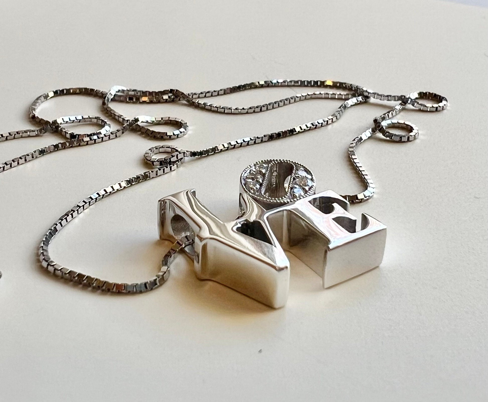 Diamond LOVE Necklace-Silver LOVE Pendant with Genuine Diamonds