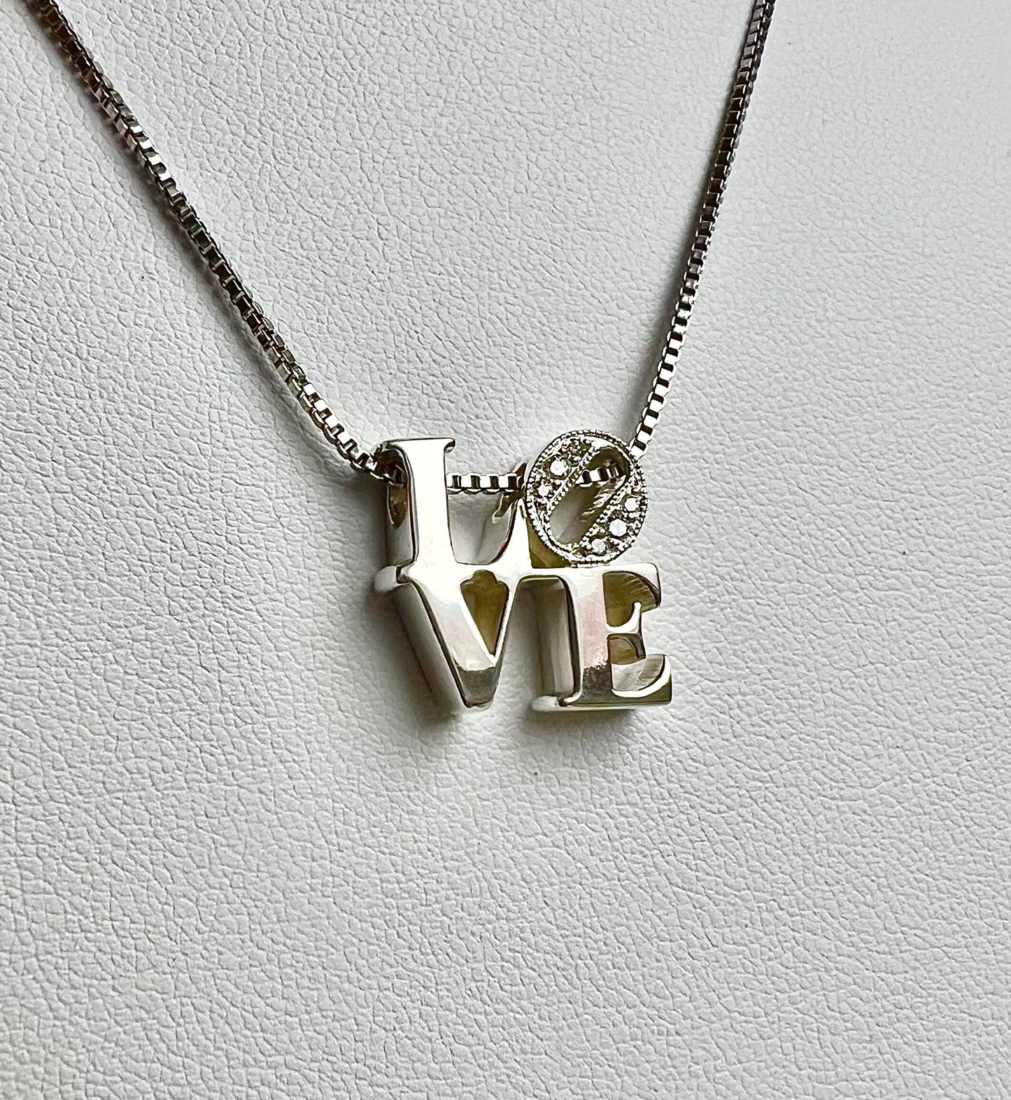 Diamond LOVE Necklace-Silver LOVE Pendant with Genuine Diamonds