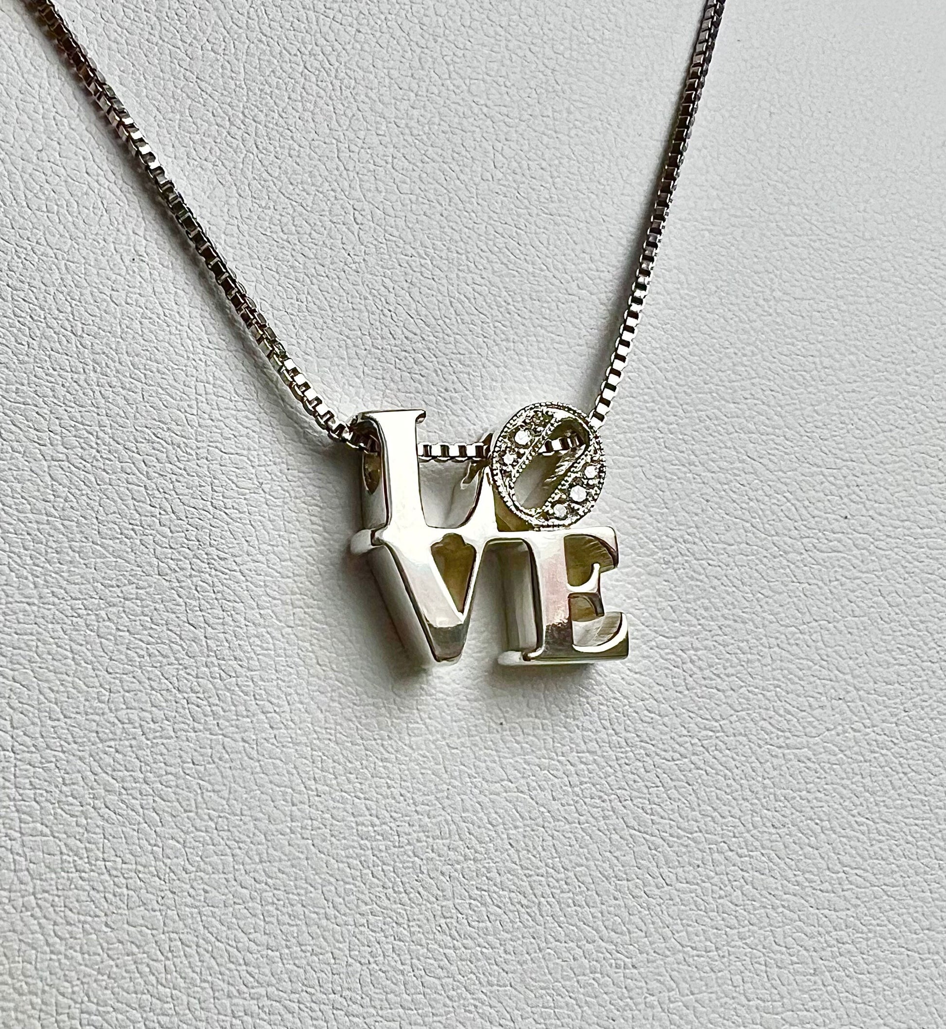 Diamond LOVE Necklace-Silver LOVE Pendant with Genuine Diamonds