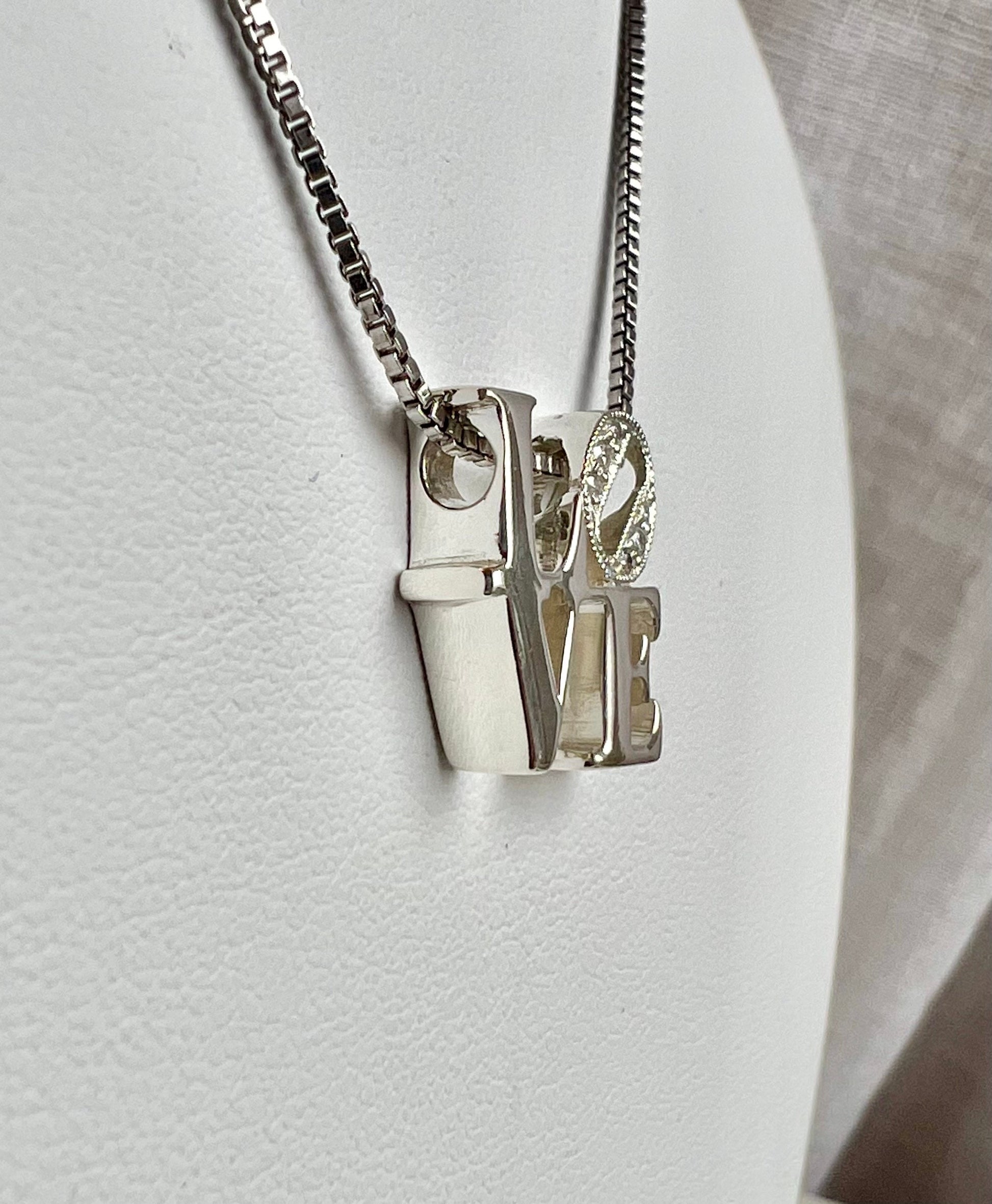 Diamond LOVE Necklace-Silver LOVE Pendant with Genuine Diamonds