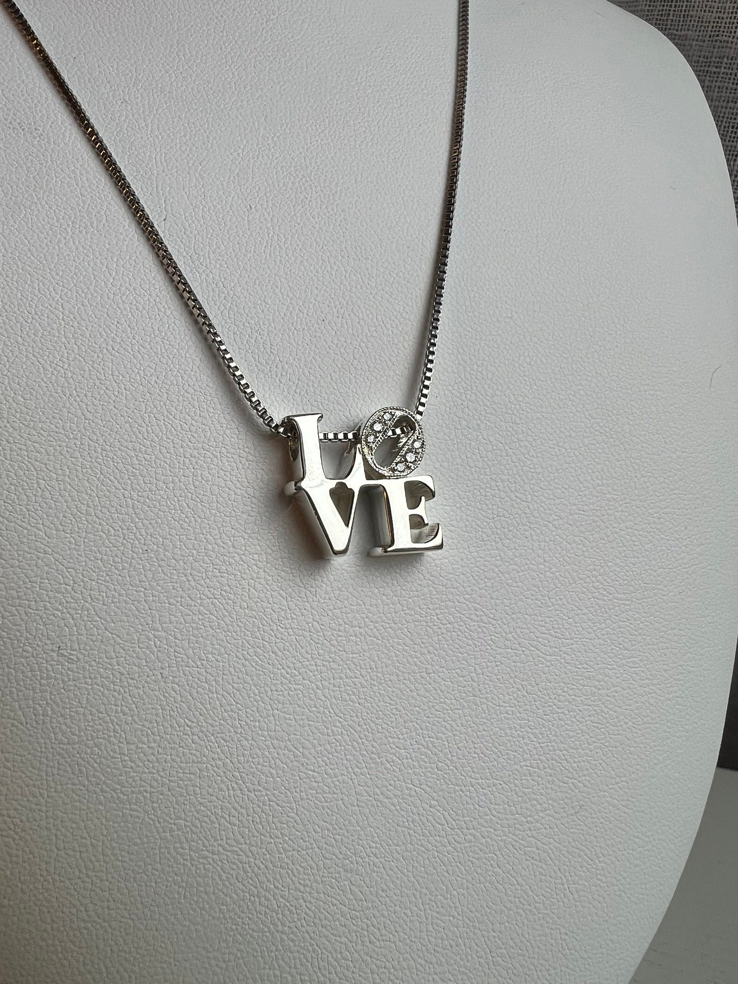 Diamond LOVE Necklace-Silver LOVE Pendant with Genuine Diamonds