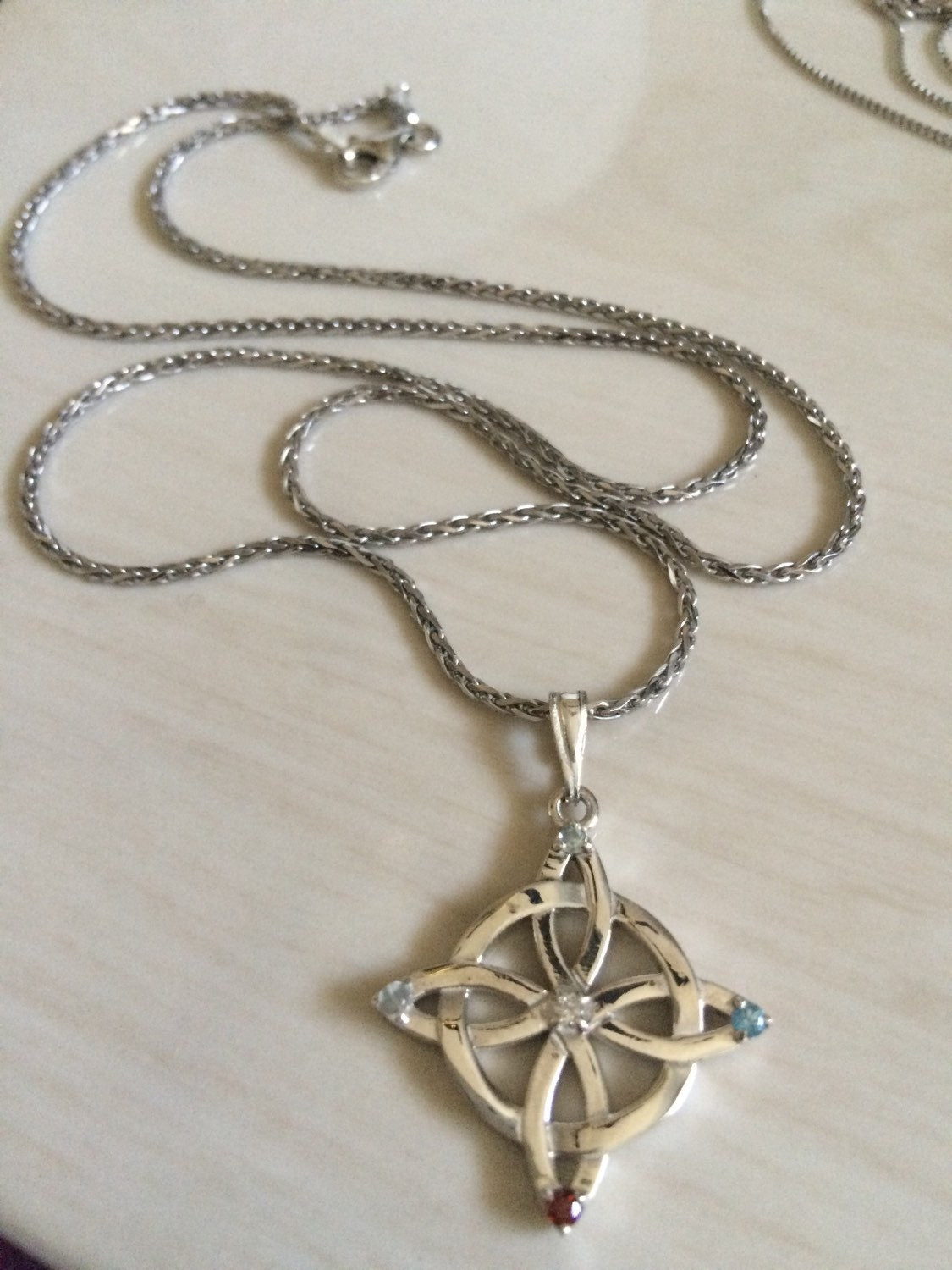 Gemstone and Diamond Pendant Sterling Silver