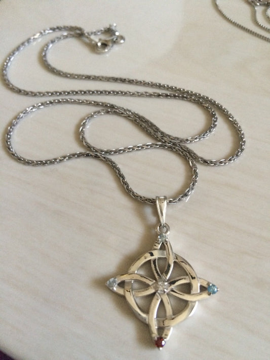 Gemstone and Diamond Pendant Sterling Silver