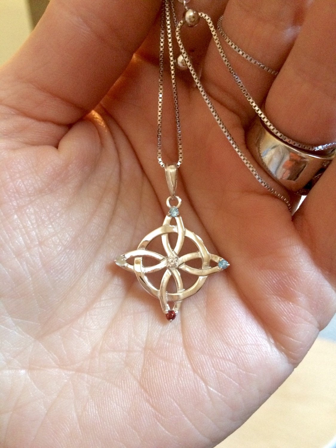 Gemstone and Diamond Pendant Sterling Silver