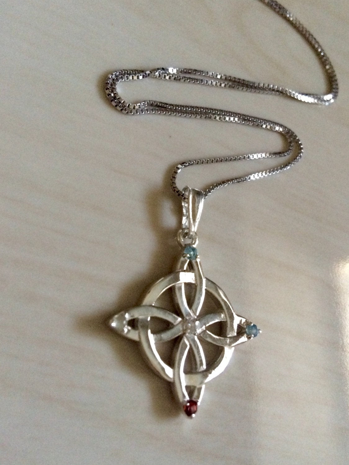 Gemstone and Diamond Pendant Sterling Silver