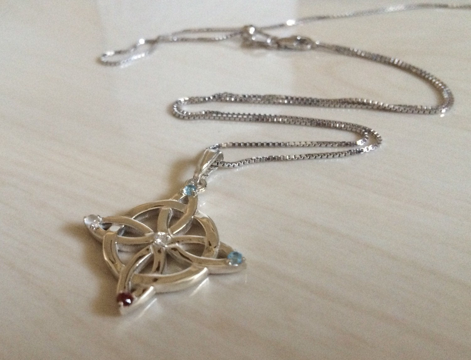 Gemstone and Diamond Pendant Sterling Silver