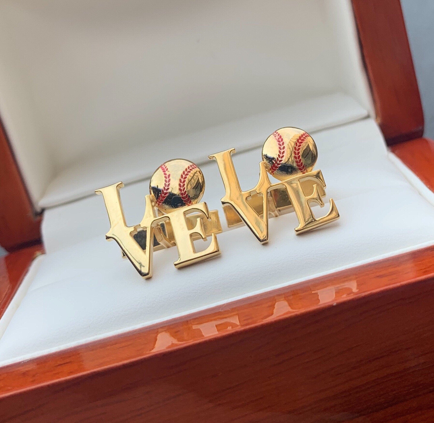 Gold Cufflinks Baseball LOVE Cufflinks Men's Accessories Gift for Him