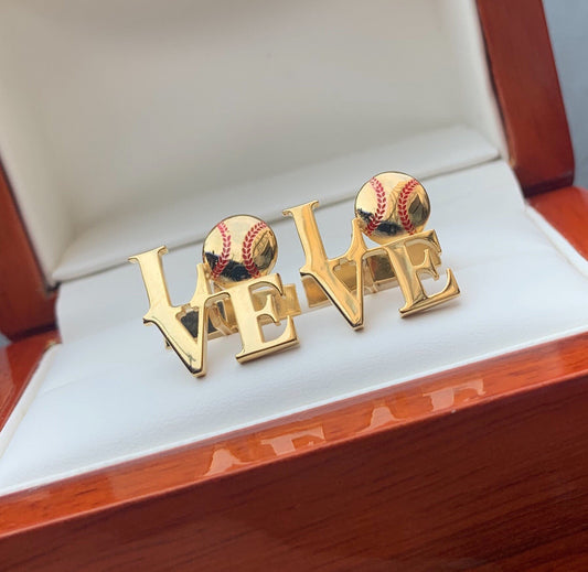 Gold Cufflinks Baseball LOVE Cufflinks Men's Accessories Gift for Him