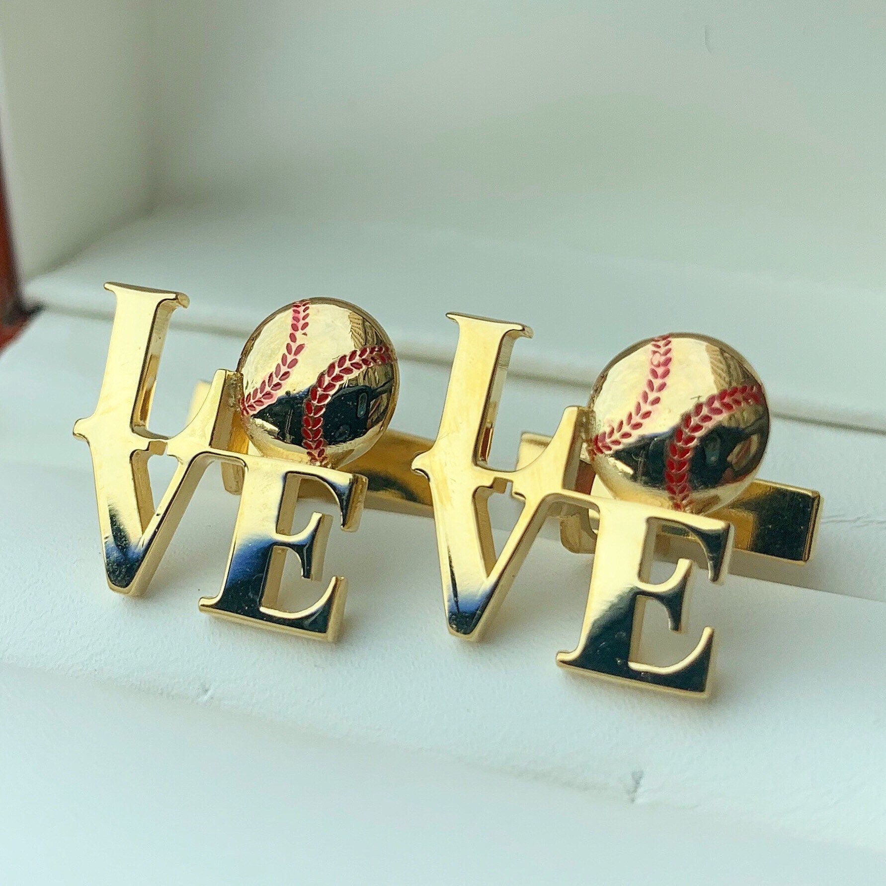 Gold Cufflinks Baseball LOVE Cufflinks Men's Accessories Gift for Him