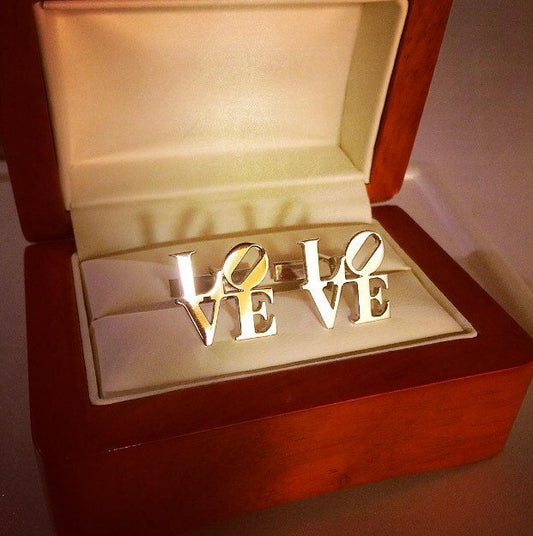 Handmade 14K Gold LOVE Cufflinks, Anniversary Gift