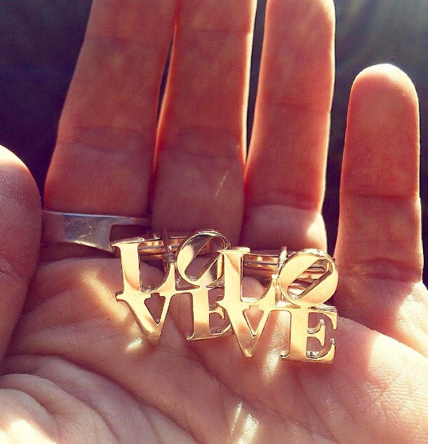 Handmade 14K Gold LOVE Cufflinks, Anniversary Gift