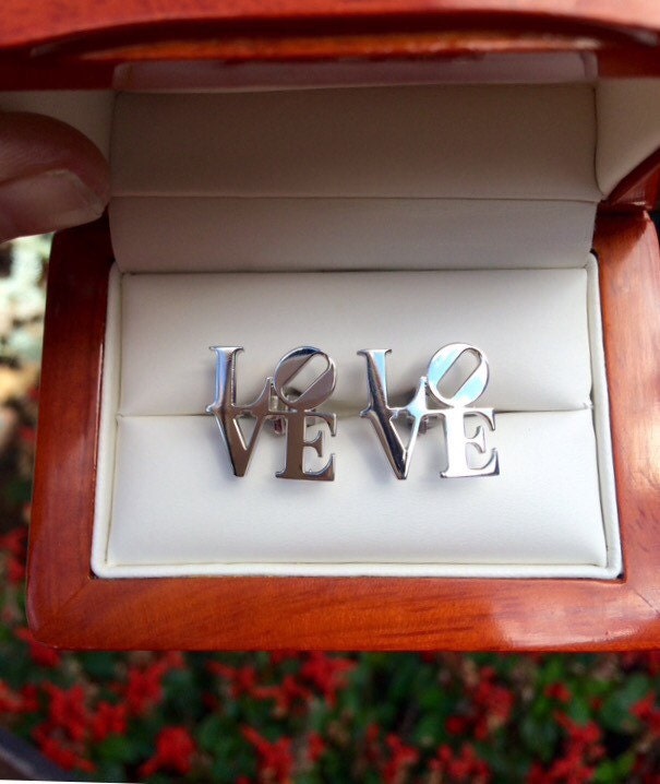 Handmade 14K Gold LOVE Cufflinks, Anniversary Gift