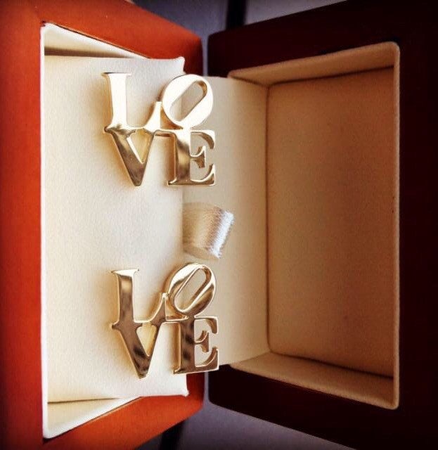 Handmade 14K Gold LOVE Cufflinks, Anniversary Gift