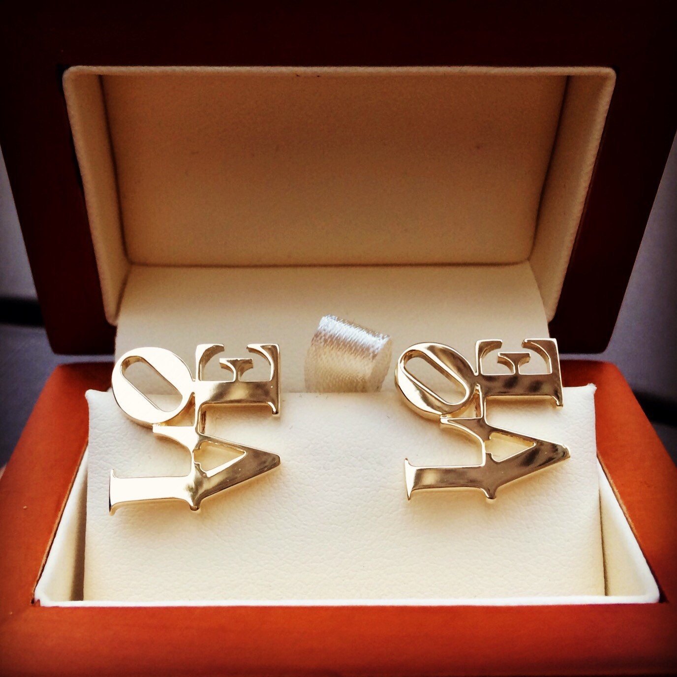 Handmade 14K Gold LOVE Cufflinks, Anniversary Gift