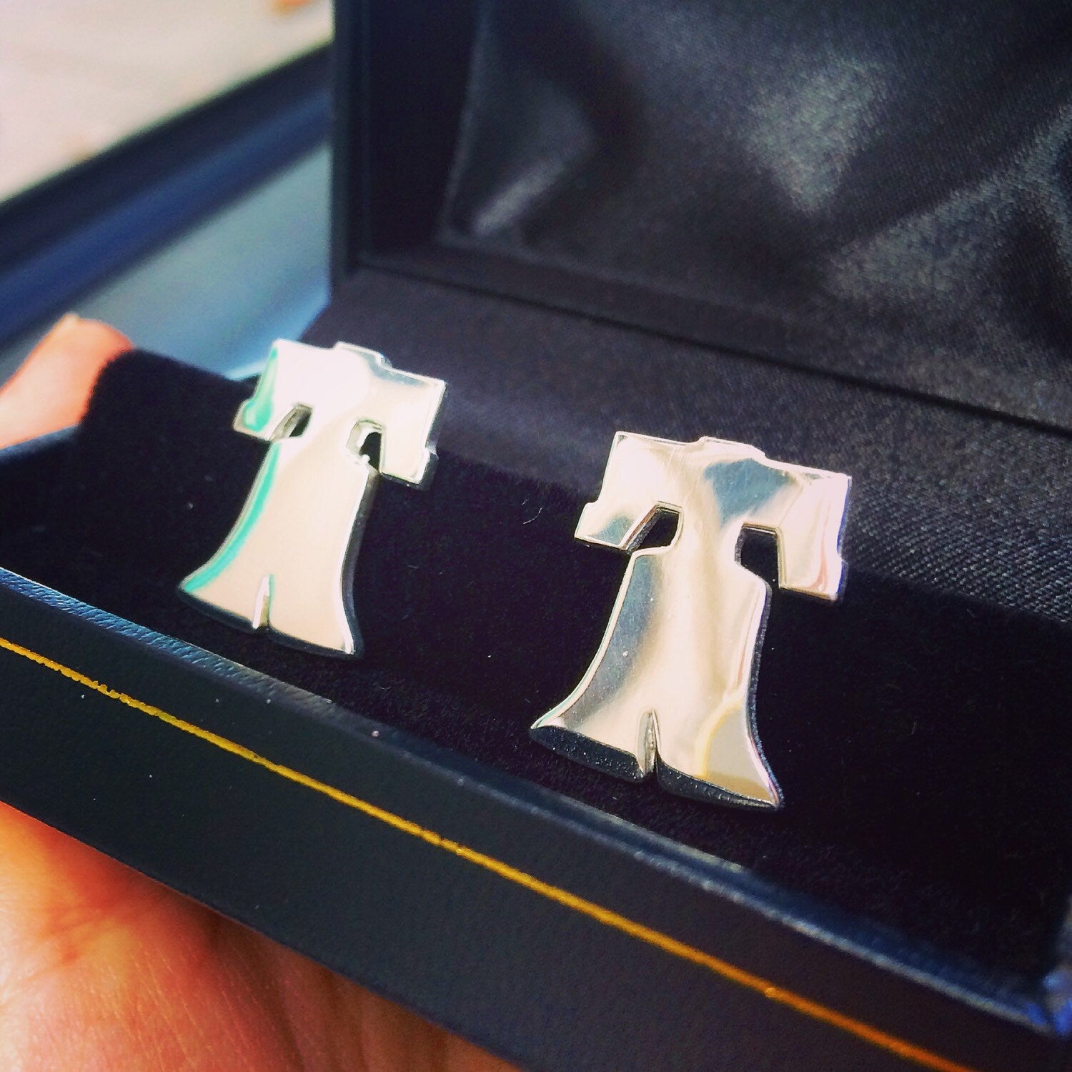 Handmade Sterling Silver Liberty Bell Cufflinks, Philadelphia Souvenir