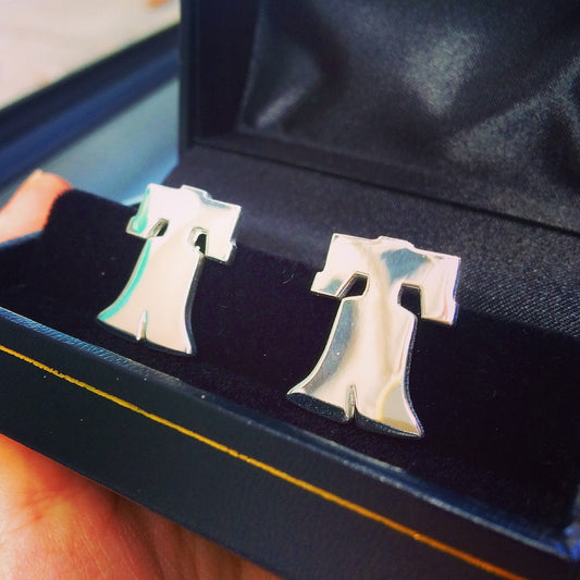 Handmade Sterling Silver Liberty Bell Cufflinks, Philadelphia Souvenir