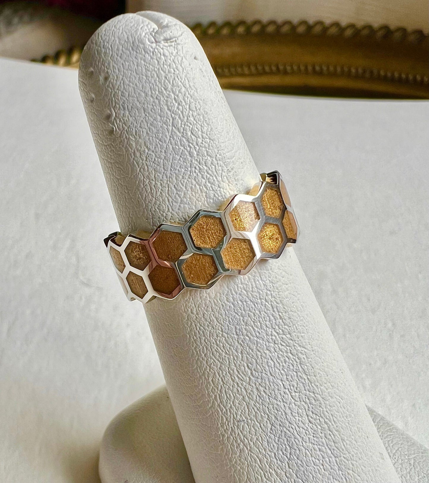 Honeycomb Ring, Sterling Silver with 14K Gold Inlay