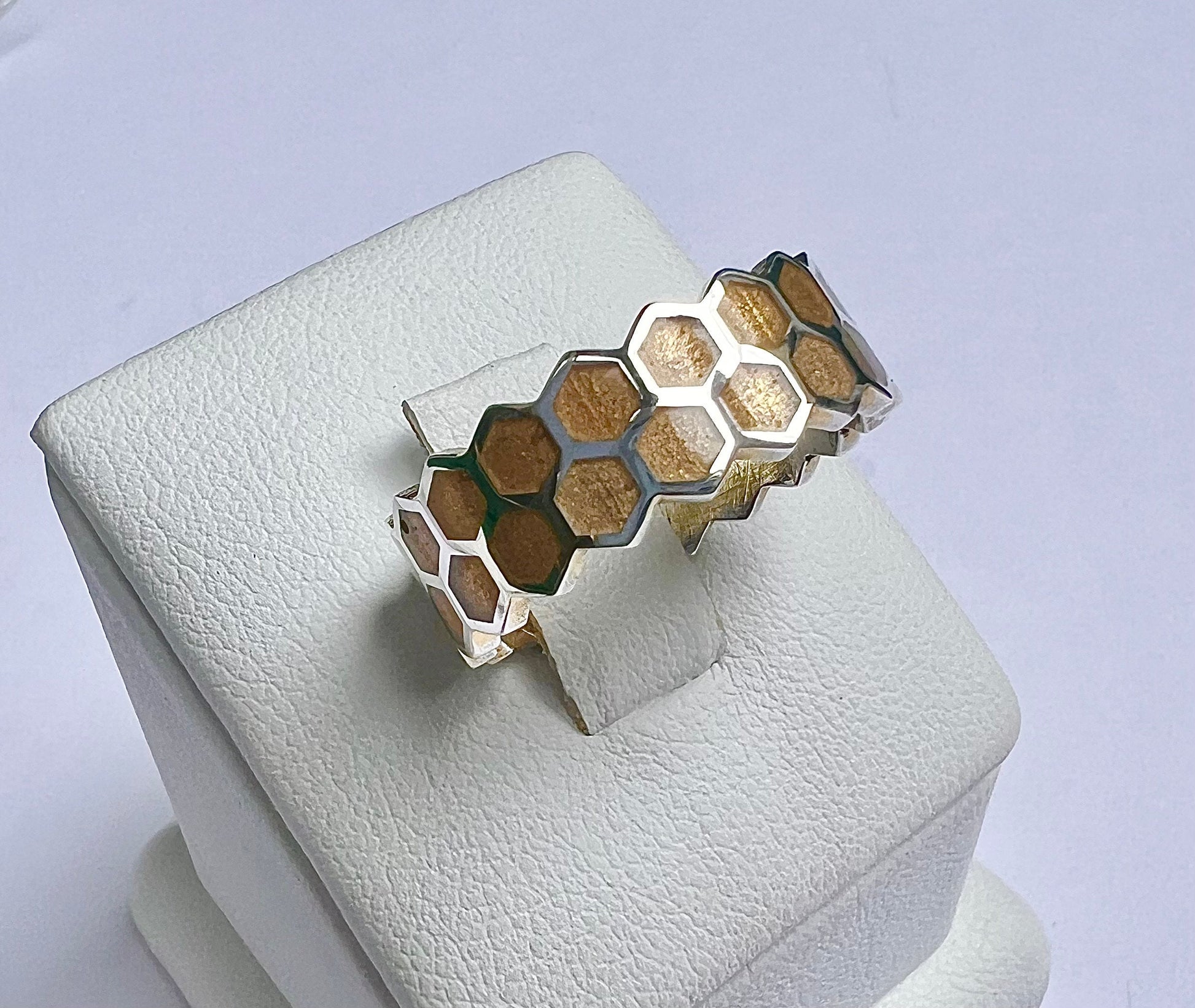 Honeycomb Ring, Sterling Silver with 14K Gold Inlay