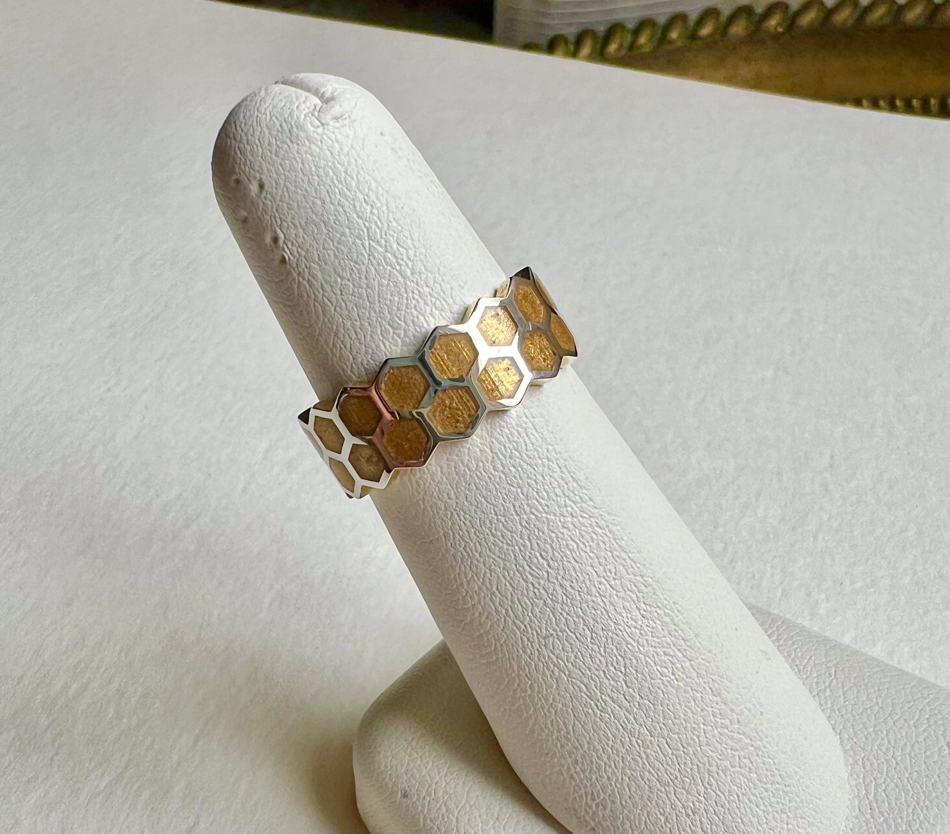 Honeycomb Ring, Sterling Silver with 14K Gold Inlay