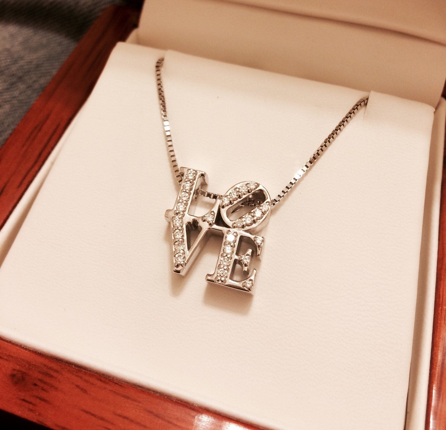 14K Gold & Diamond LOVE Pendant Genuine Diamond Necklace