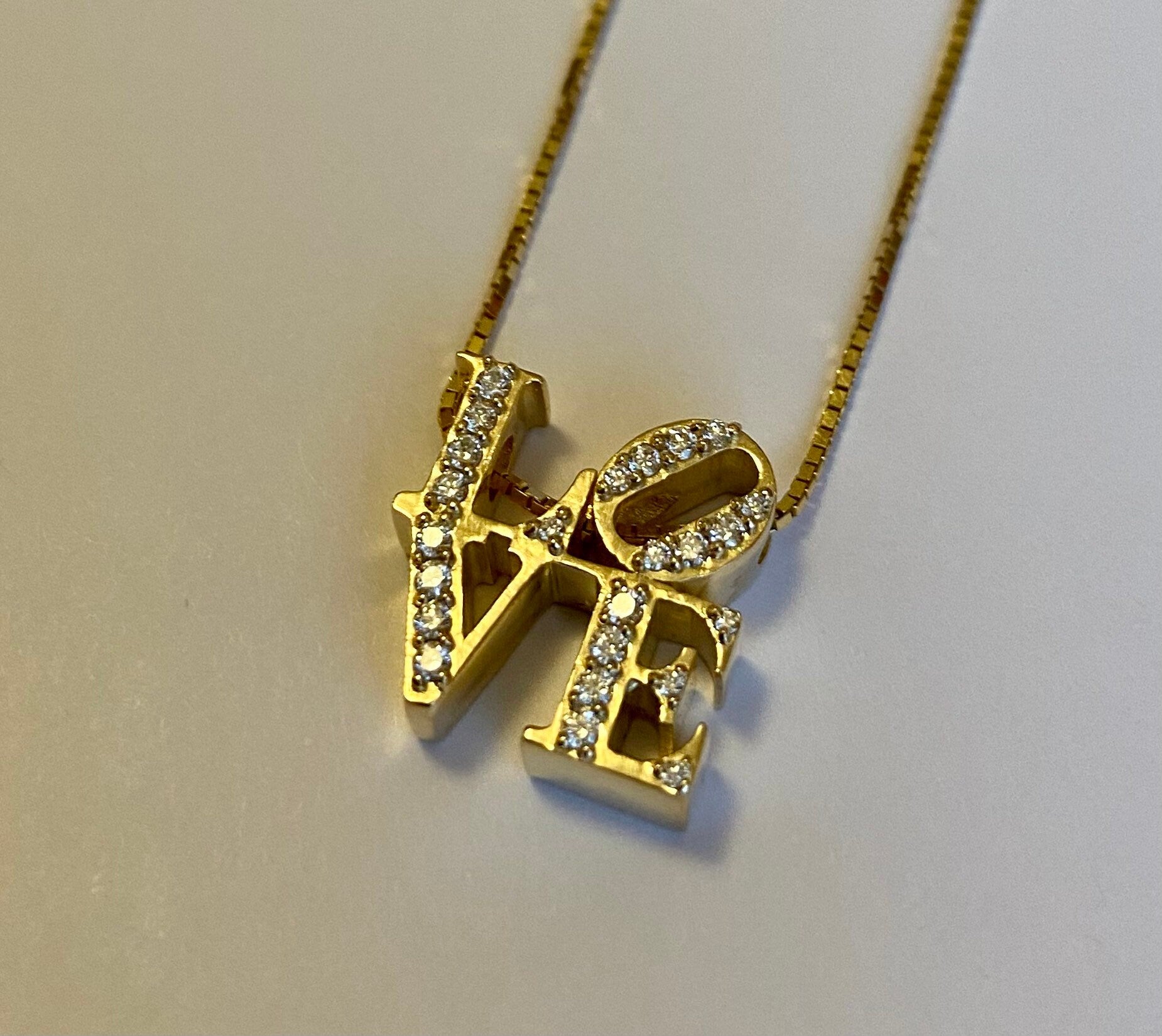 14K Gold & Diamond LOVE Pendant Genuine Diamond Necklace