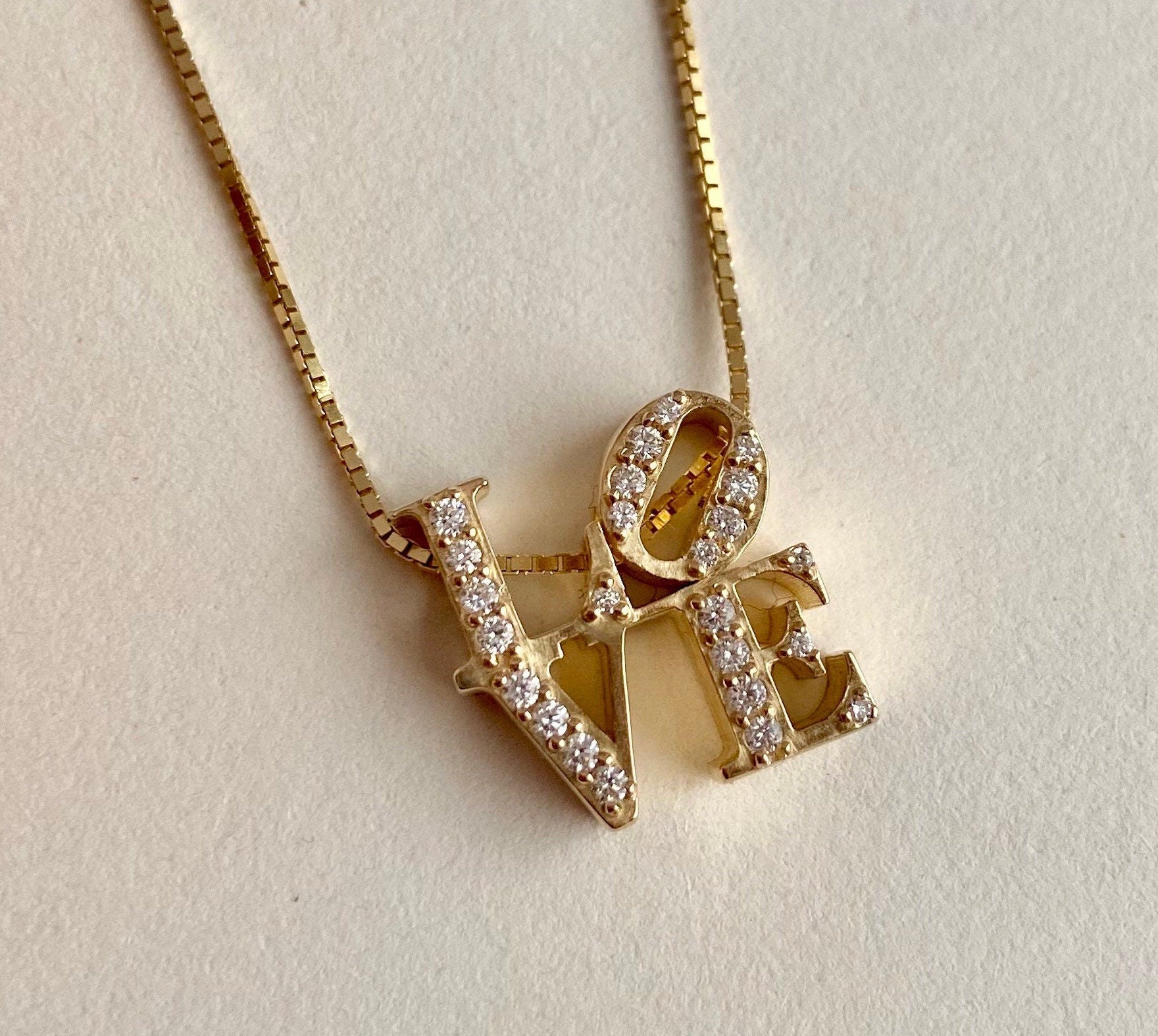 14K Gold & Diamond LOVE Pendant Genuine Diamond Necklace