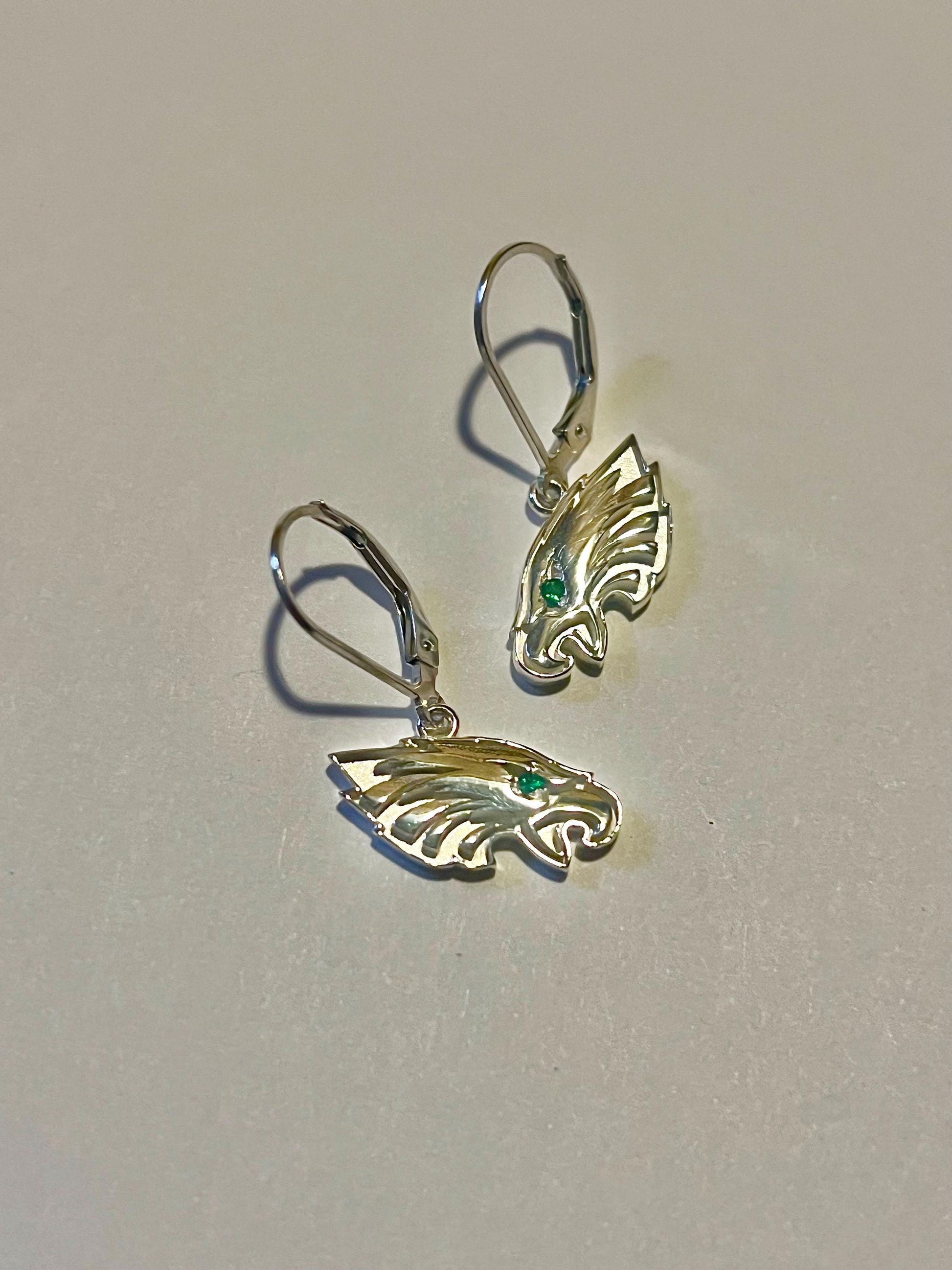 Silver Eagles Earrings with Genuine Tsavorite Eye