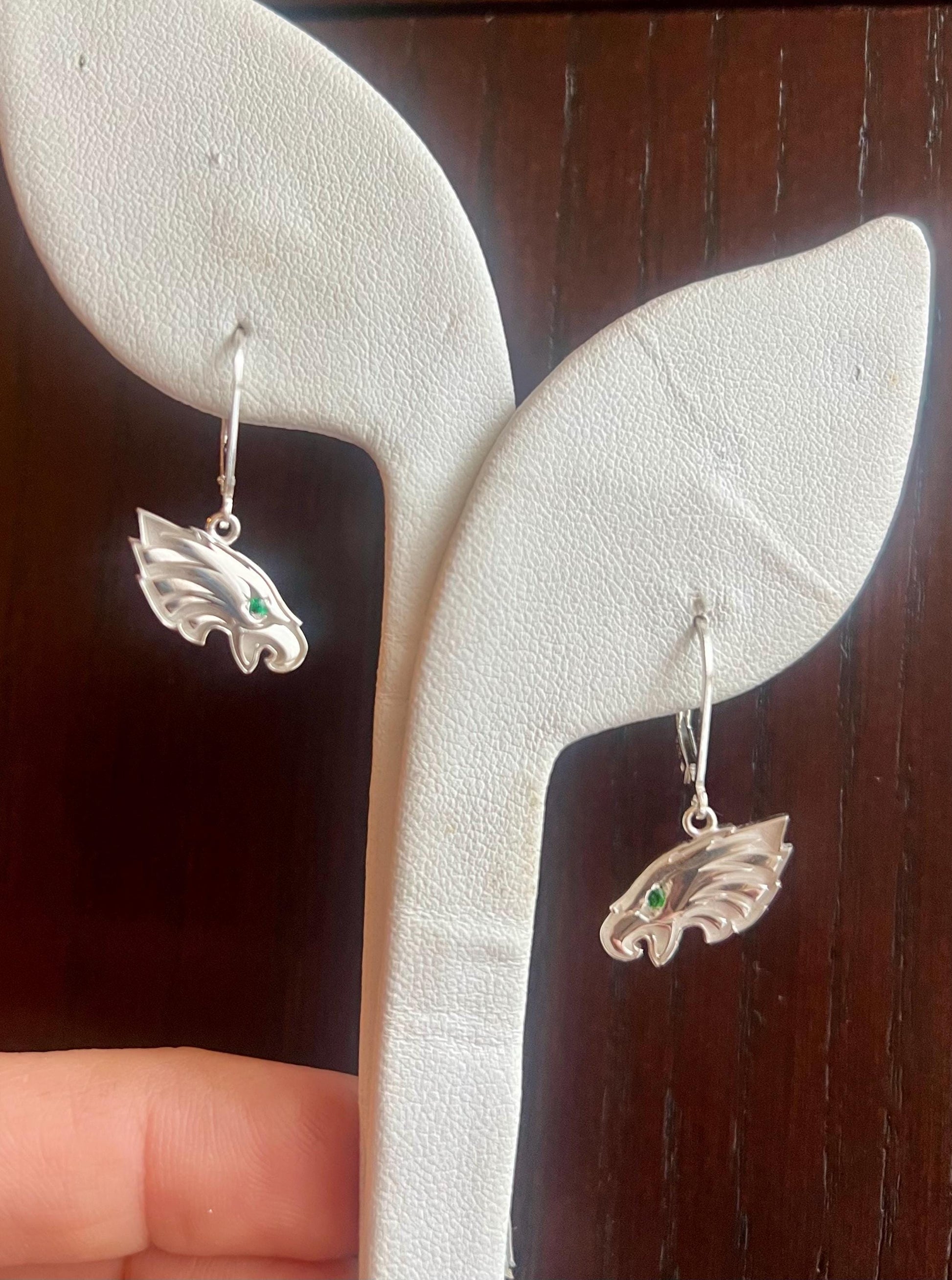 Silver Eagles Earrings with Genuine Tsavorite Eye