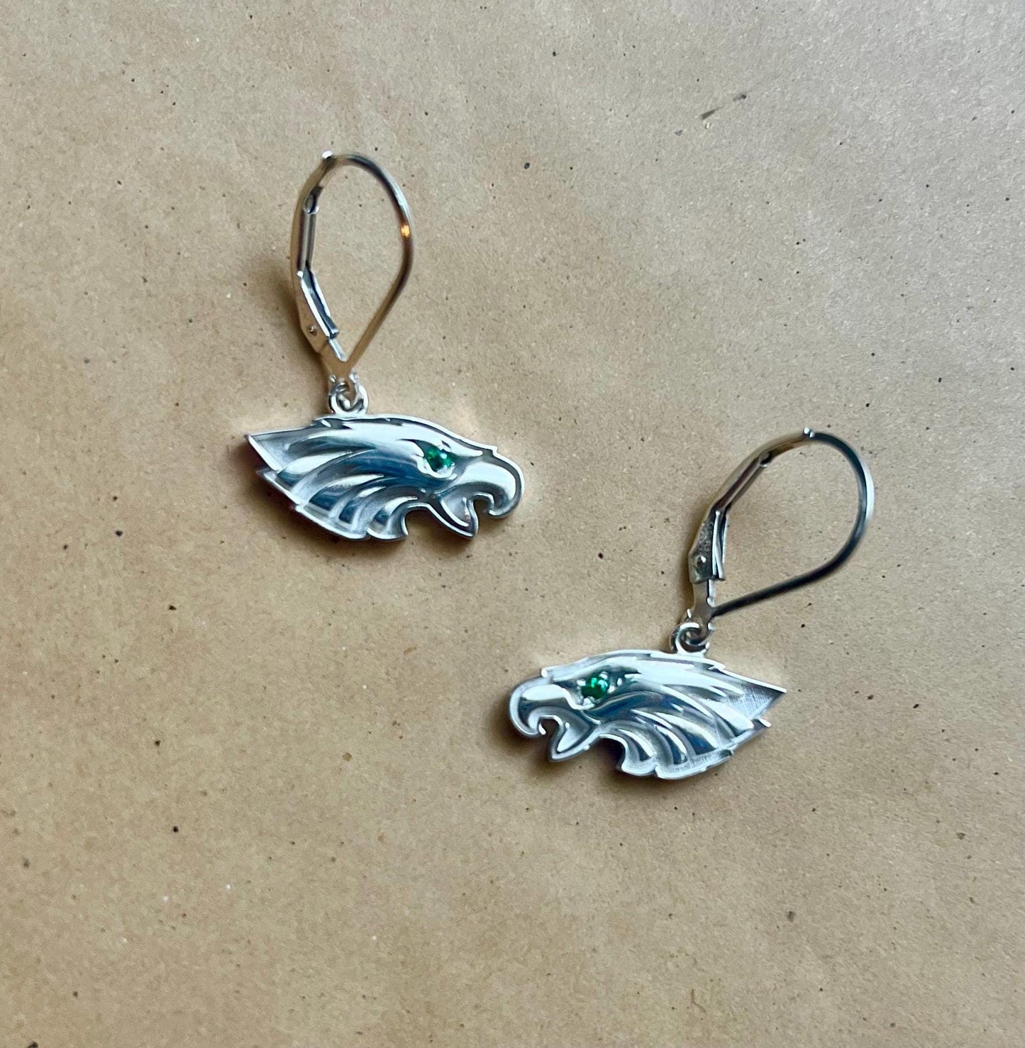 Silver Eagles Earrings with Genuine Tsavorite Eye