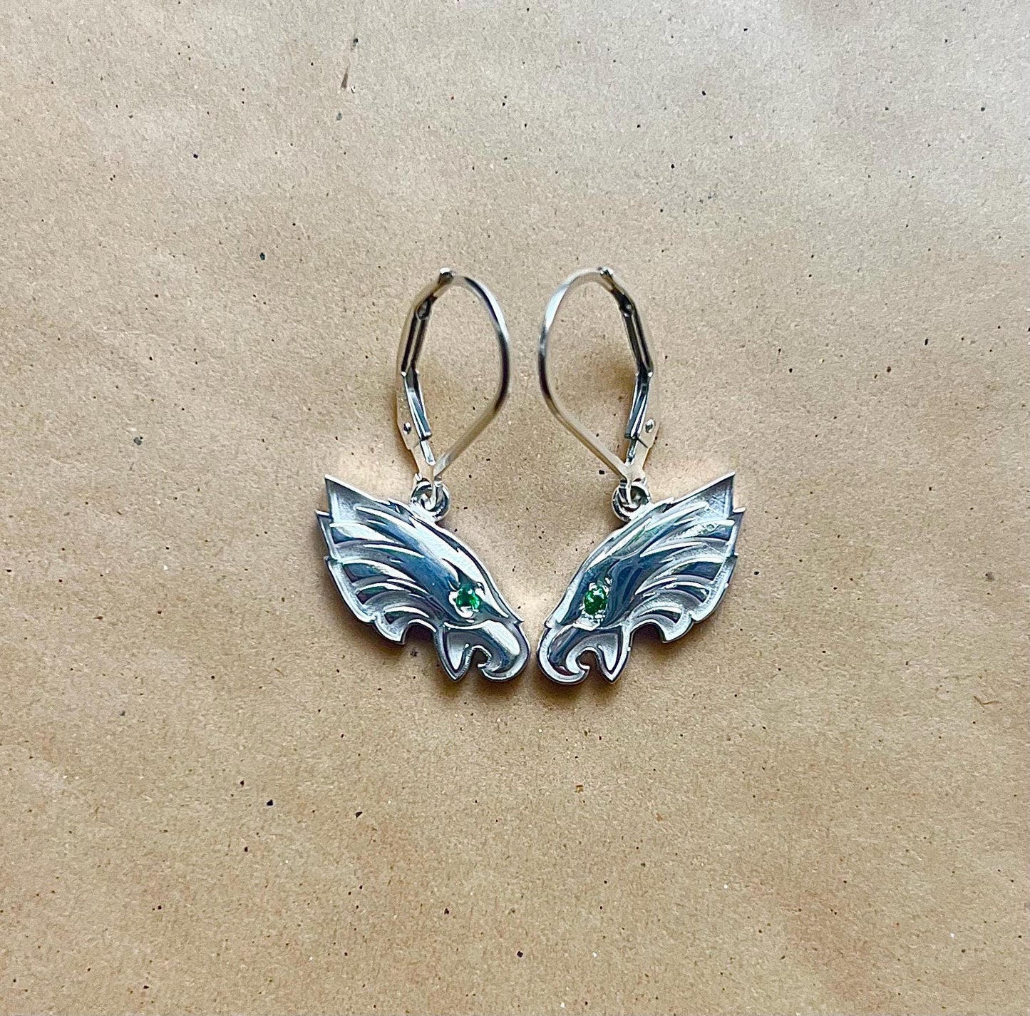 Silver Eagles Earrings with Genuine Tsavorite Eye
