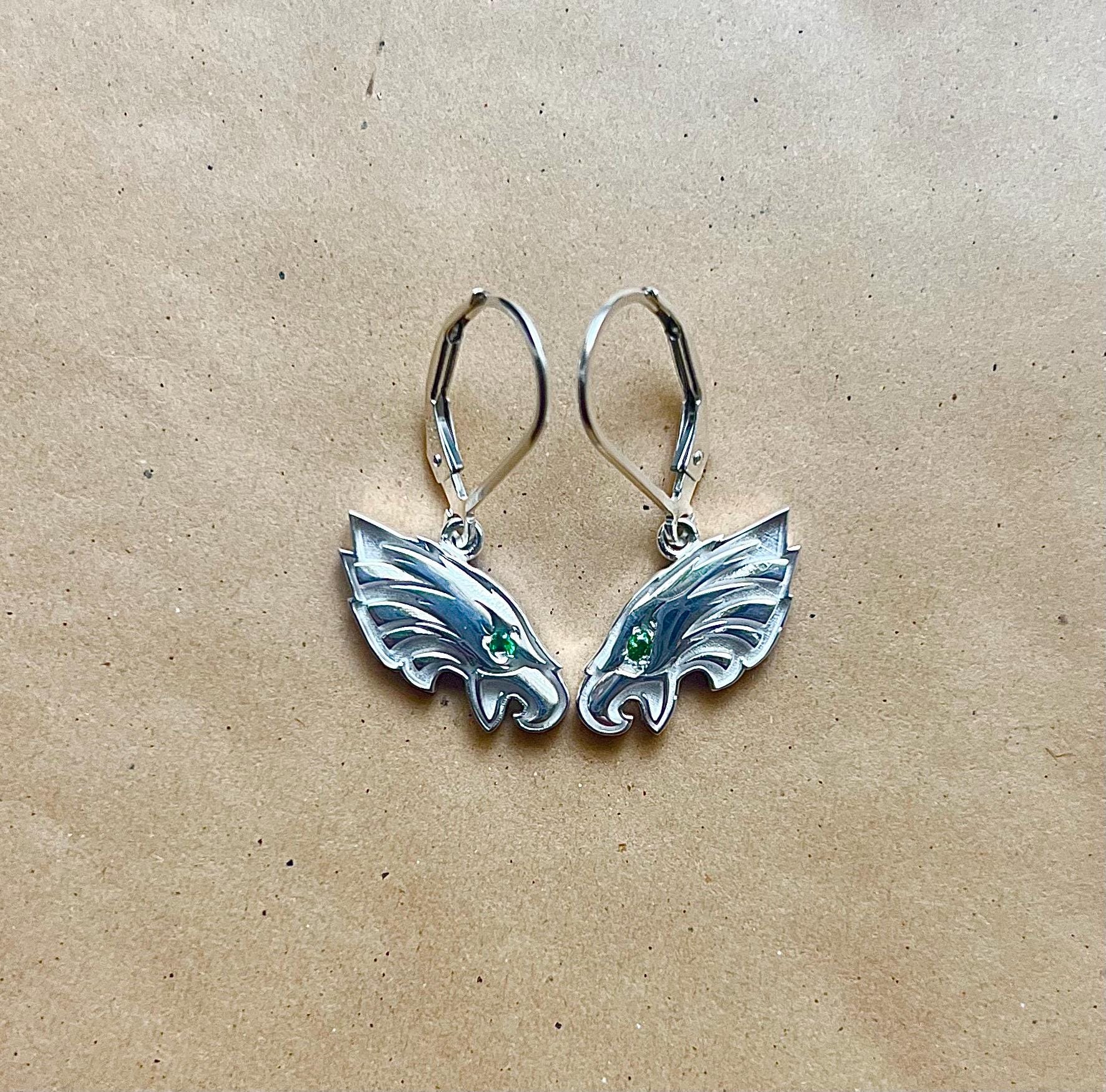 Silver Eagles Earrings with Genuine Tsavorite Eye