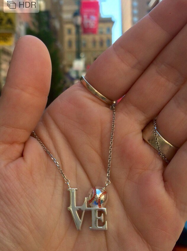 Sterling Silver Baseball 'LOVE' Necklace, Handmade 18" Chain
