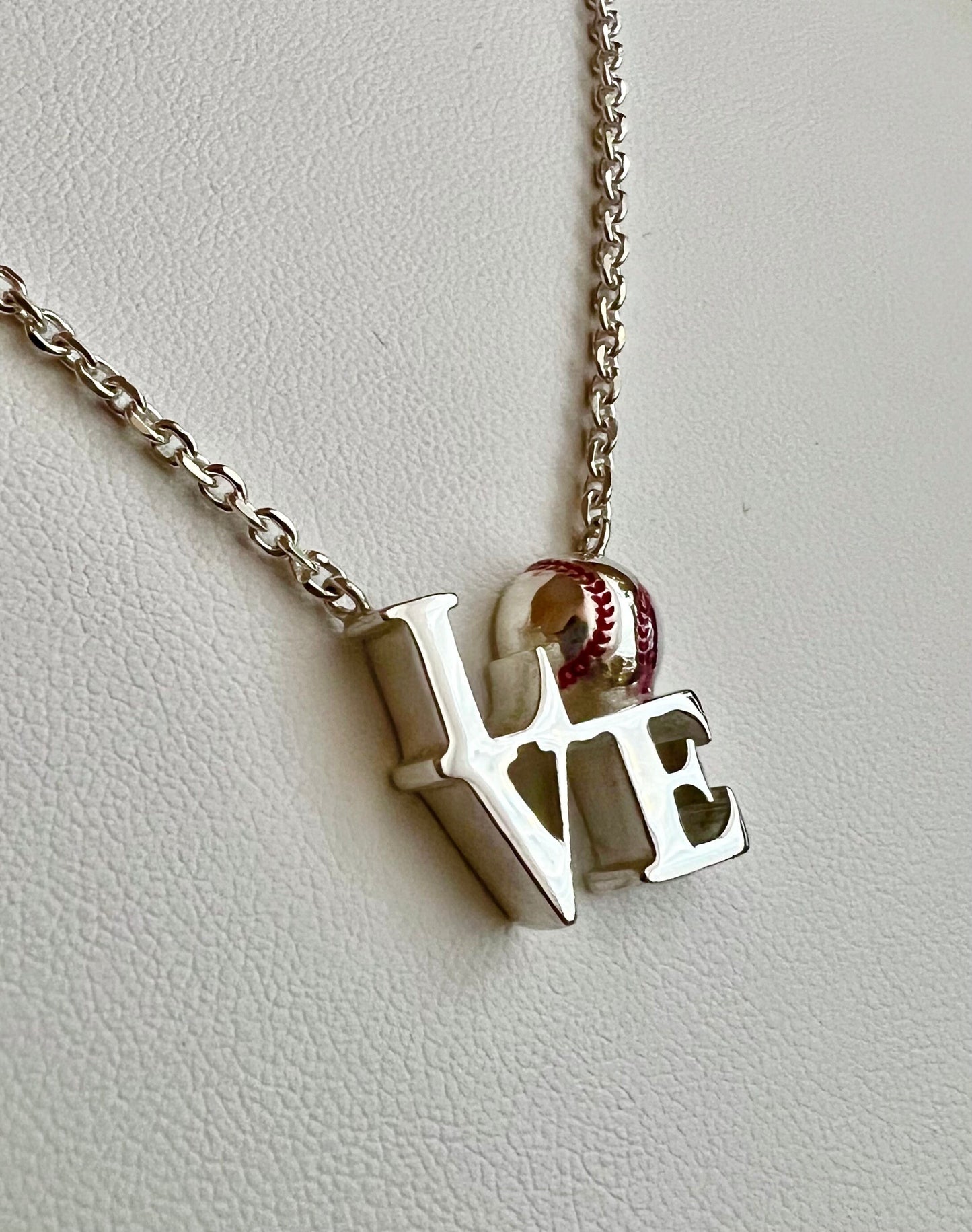 Sterling Silver Baseball 'LOVE' Necklace, Handmade 18" Chain